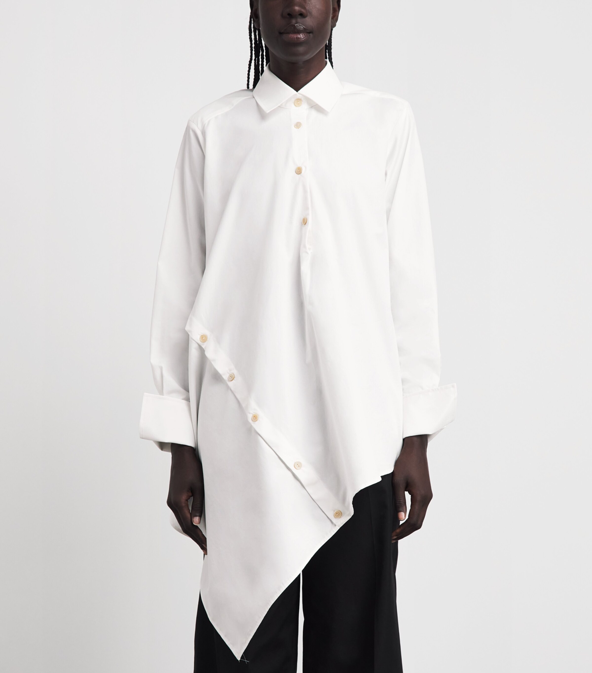 Palmer//Harding Womens Cotton Deconstructed Asymmetric Sonder Shirt Wht Whte Cttn Poplin Image 4