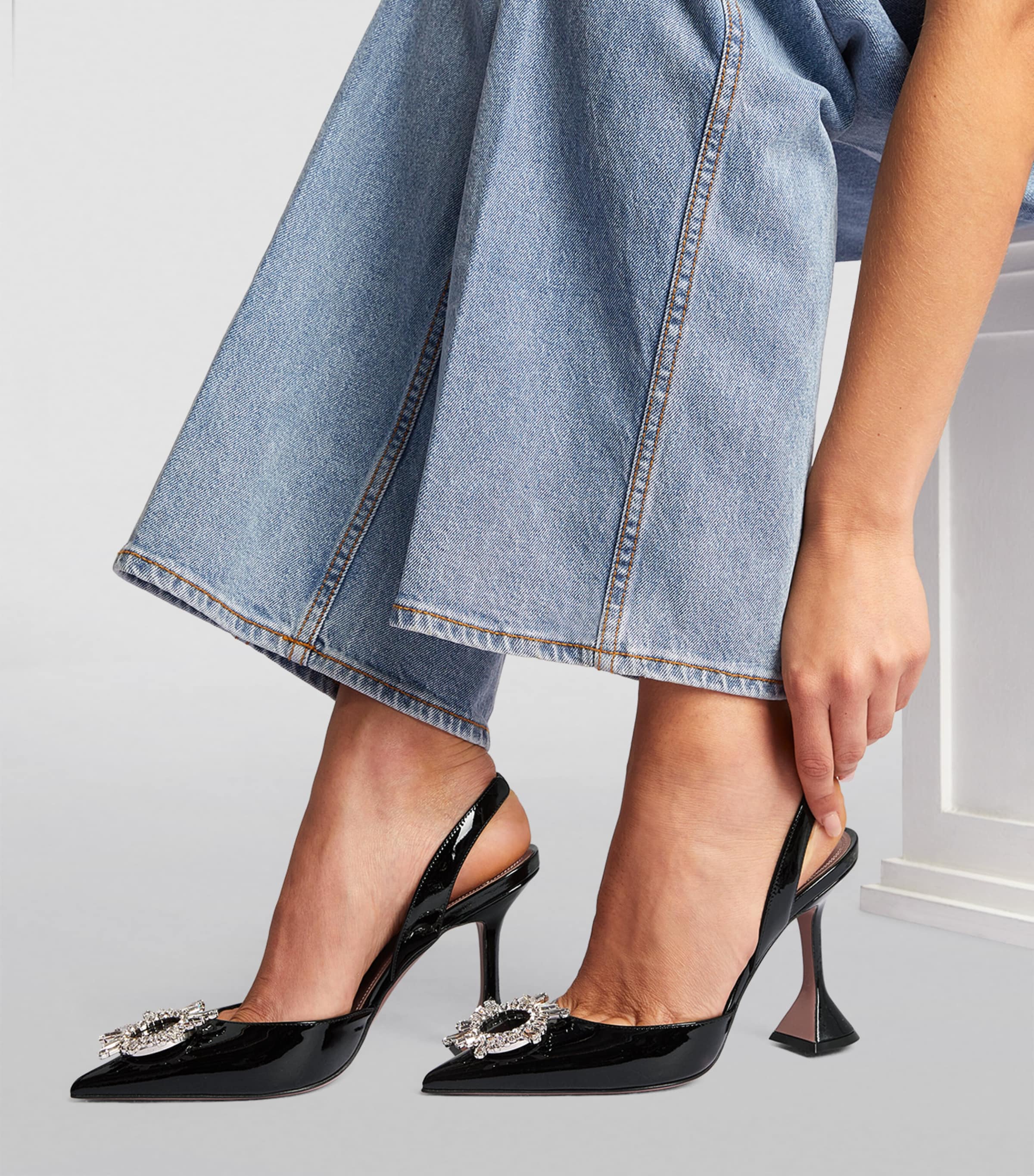 Amina Muaddi Leather Begum Slingback Pumps 95 Black Image 2