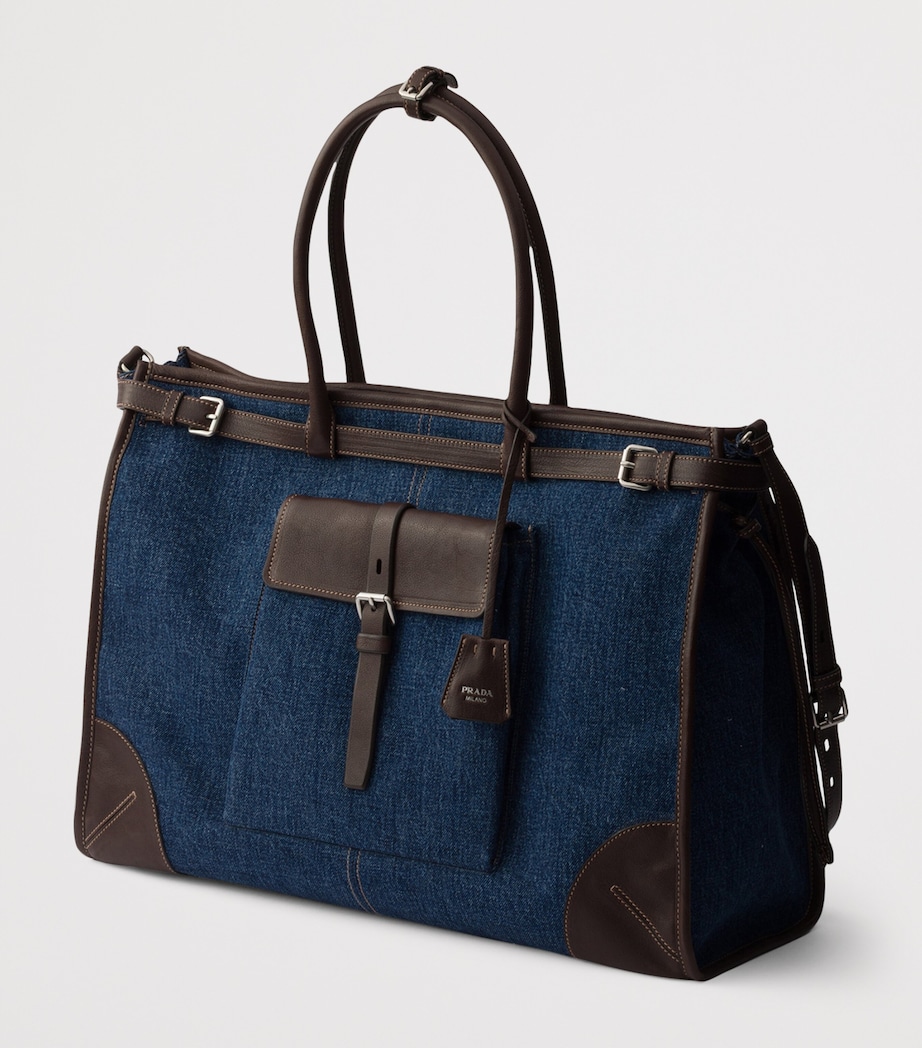 Prada Denim and Leather Bonnie Tote Bag Blue Image 5
