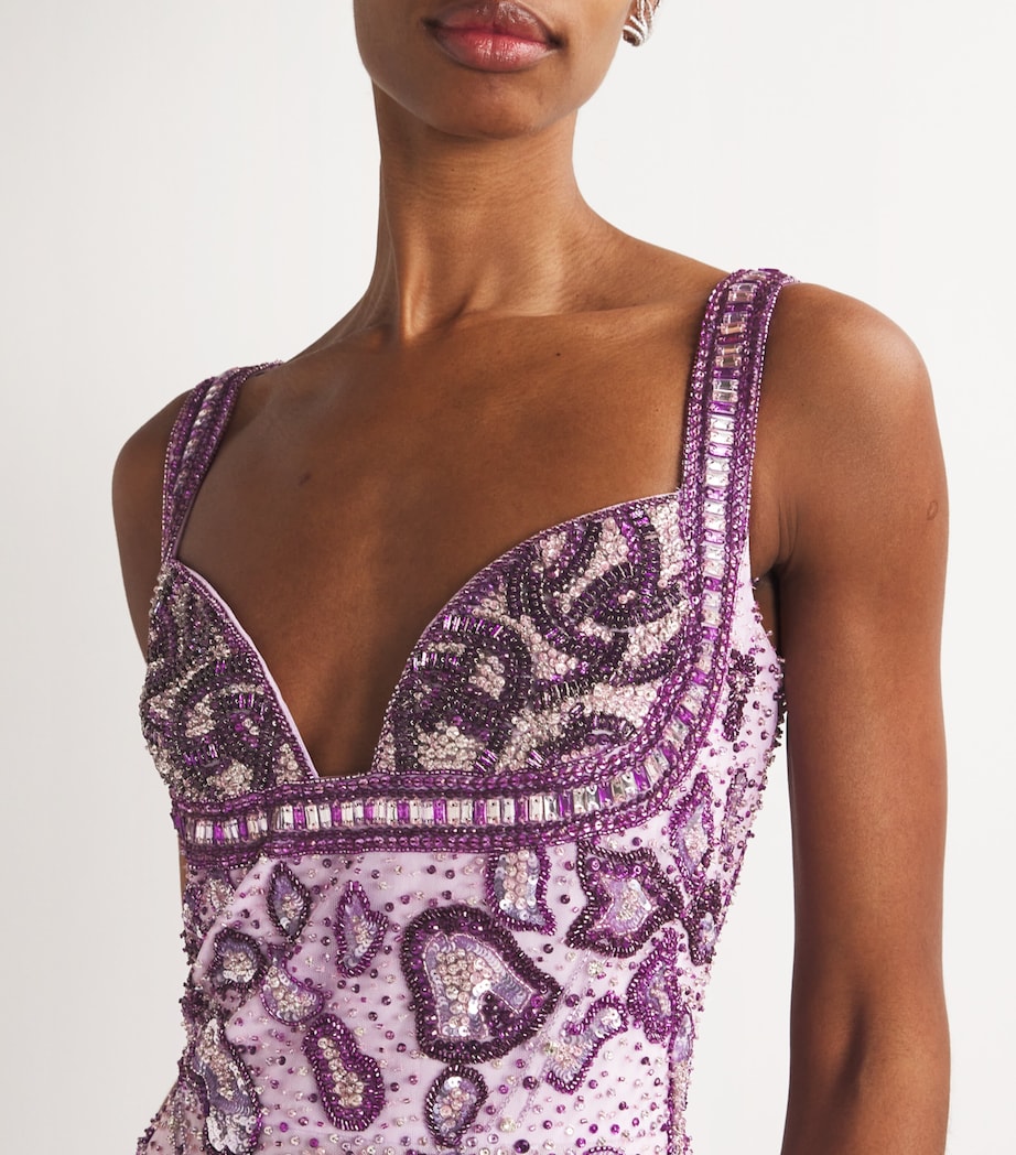 GEORGES HOBEIKA Womens Embellished Sleeveless Gown Orchid Prple Mix Image 4