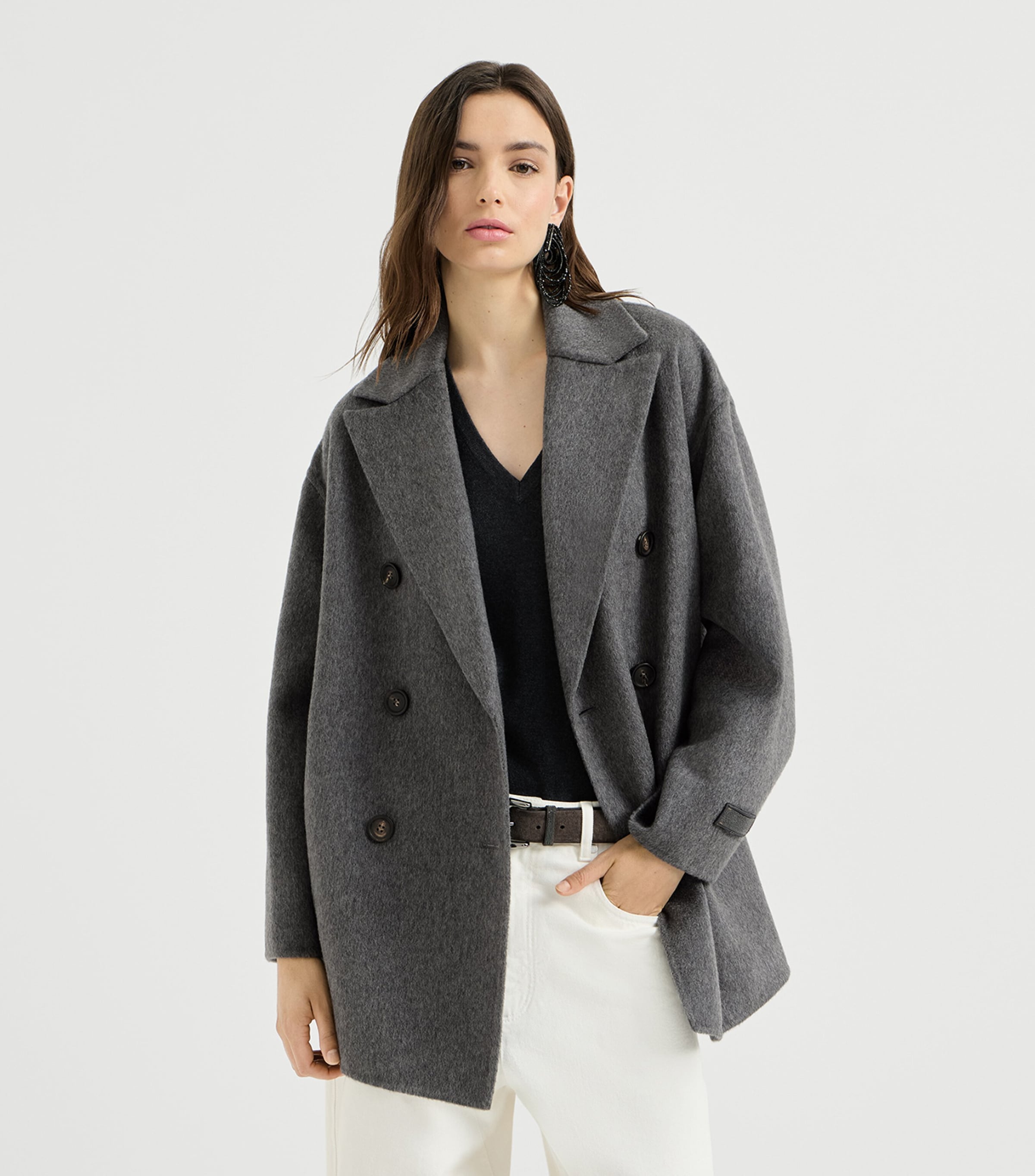 Brunello Cucinelli Womens Cashmere Beaver Pea Coat Image 4