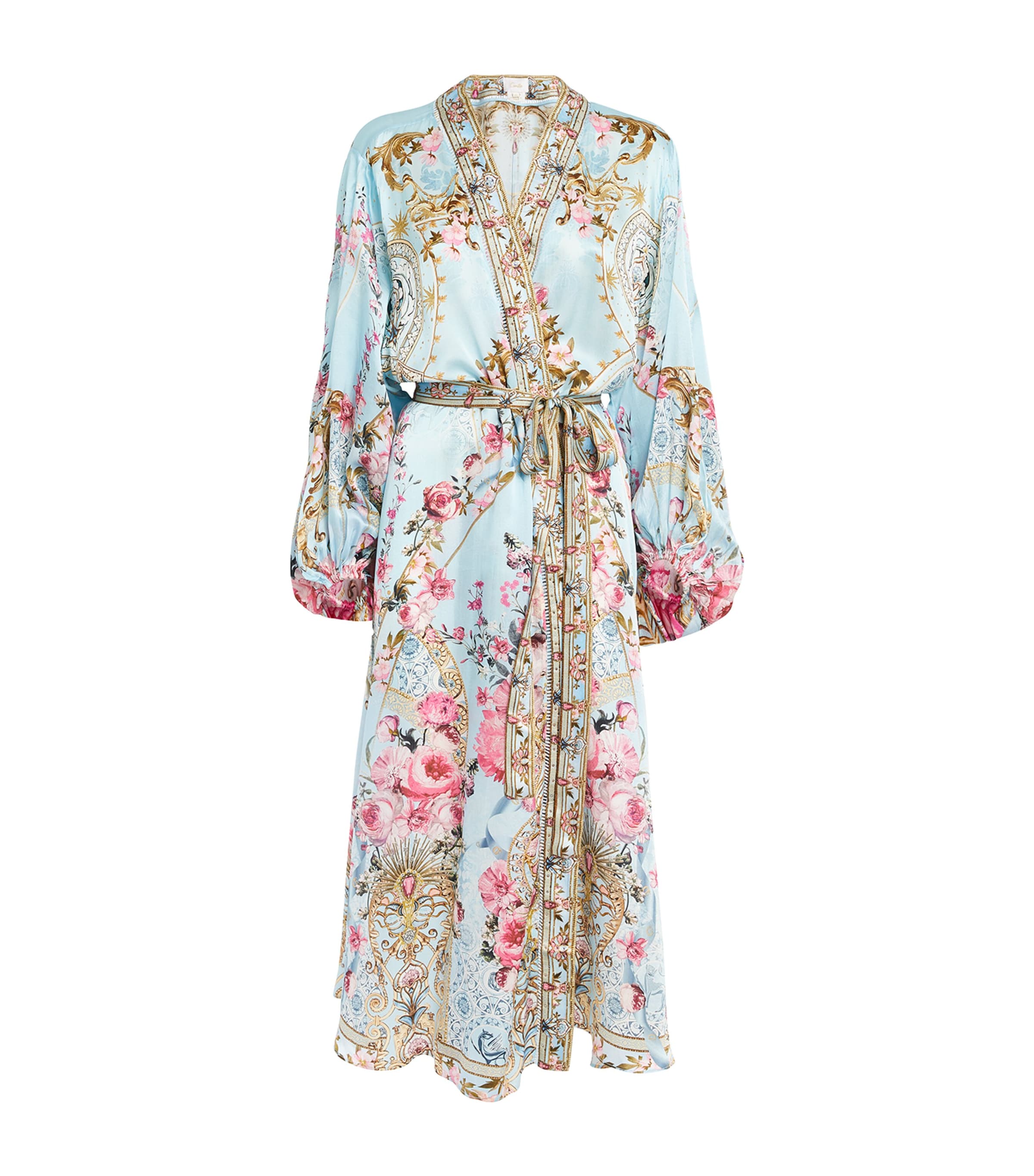 Camilla Cam Cover Up Maxi Kimono Puf Slv Silk In Blue