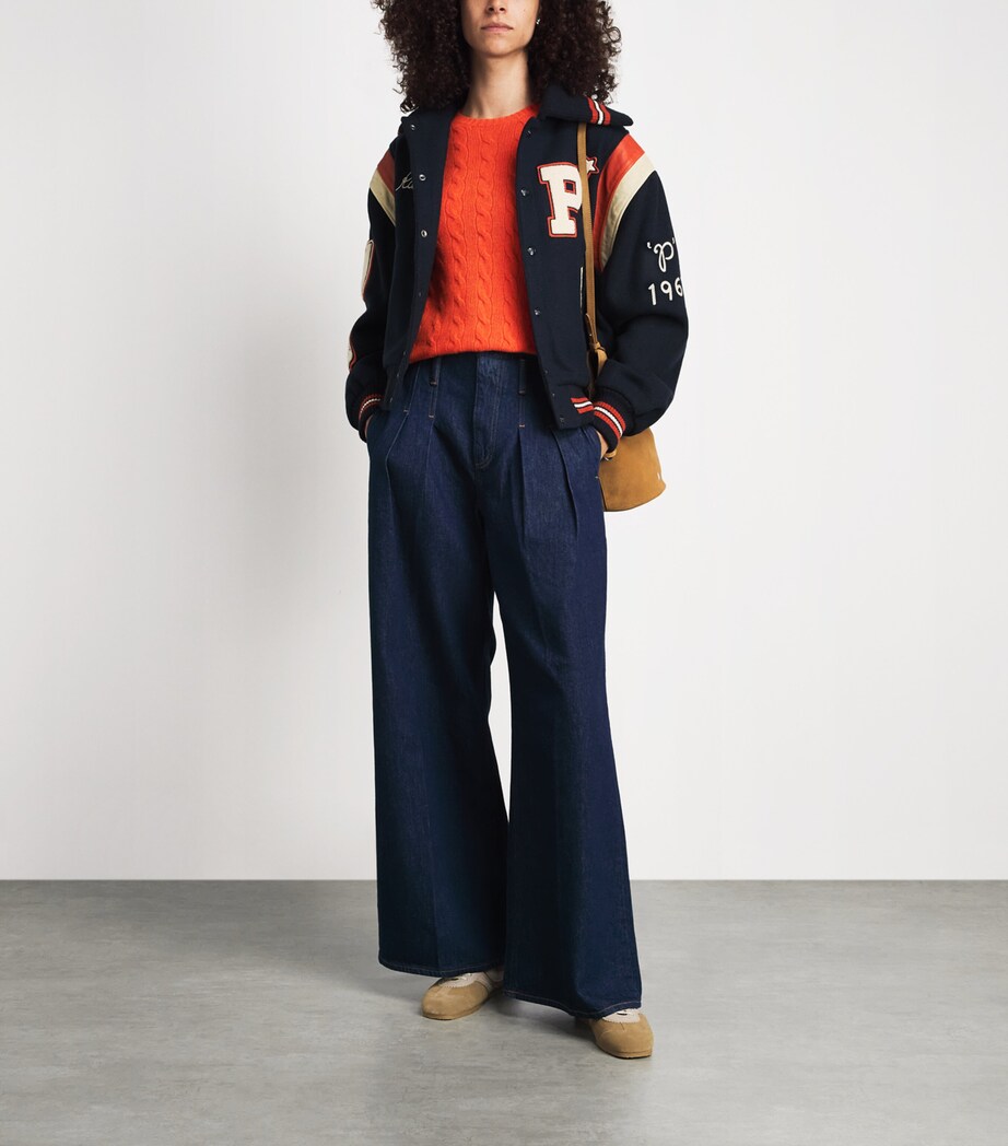 Polo Ralph Lauren Womens Wool-Cashmere Cable-Knit Sweater Orange Rust Heather Image 2