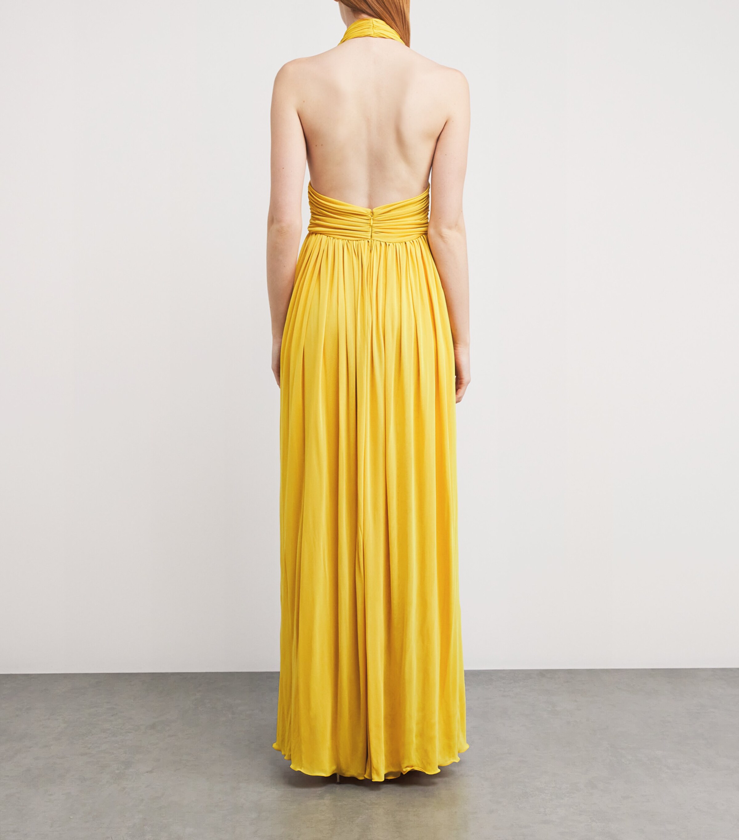 パーティードレス Giambattista Valli Golden Halterneck Jersey Dress With Open Giambattista Valli Halter Neck Draped Bodice Laminated