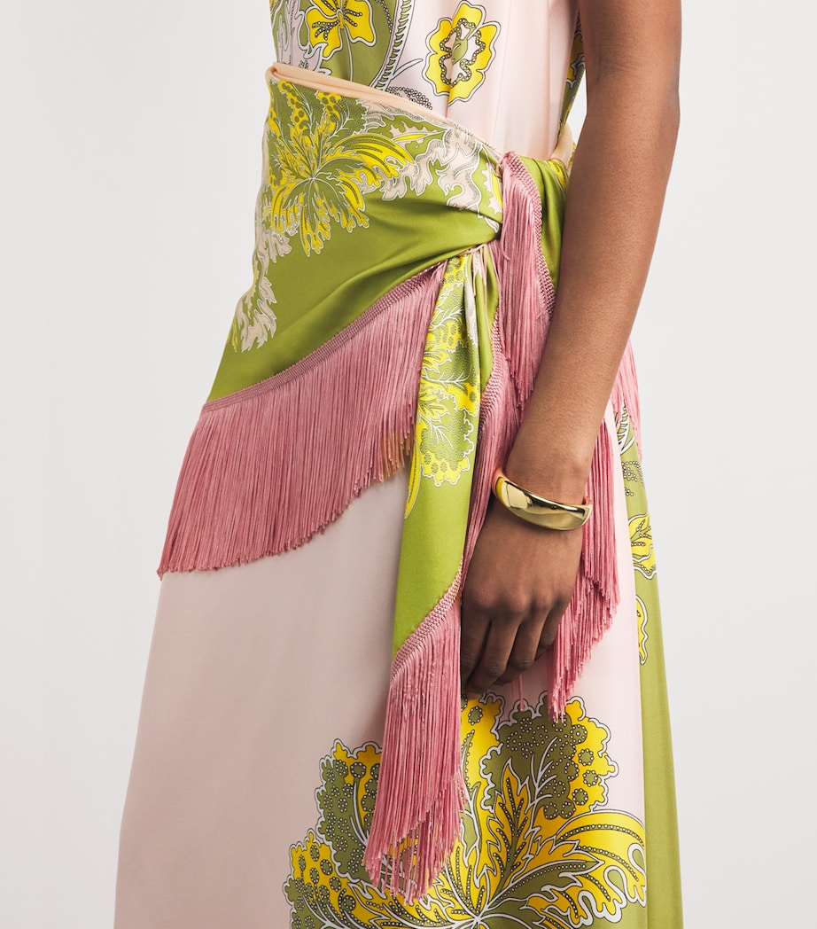 La Doublej Silk Printed Fringed Scarf Swathe Placée Image 3