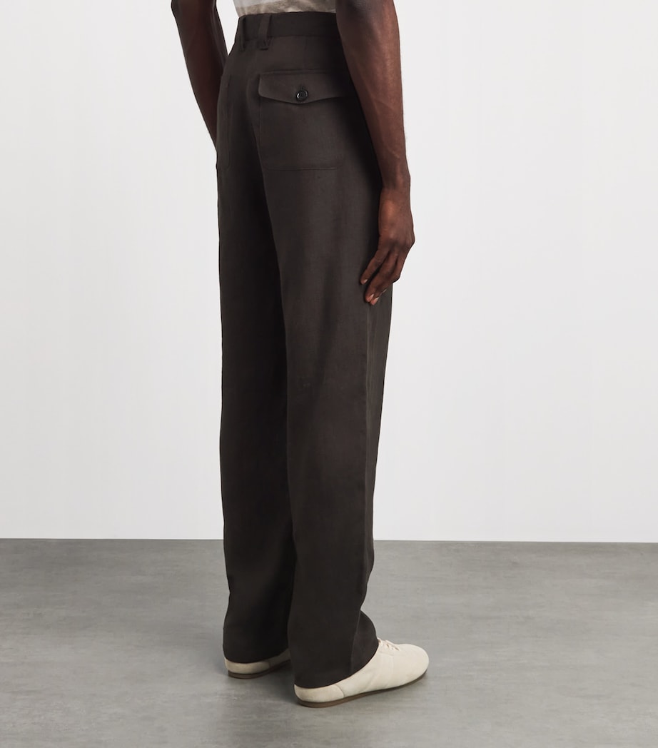 Oliver Spencer Mens Linen-Cotton Morton Pleated Trousers Brown Image 5