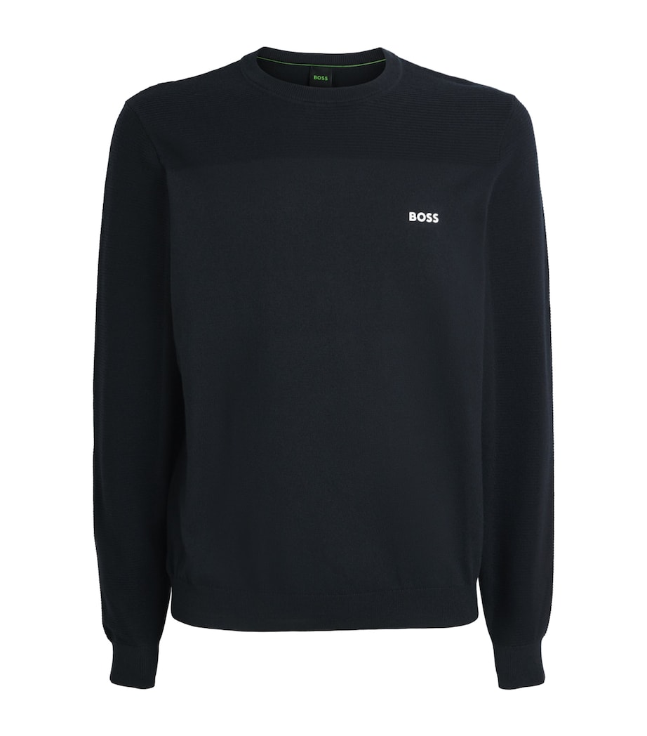 BOSS Mens Ribbed Logo Sweater Dark Image 1