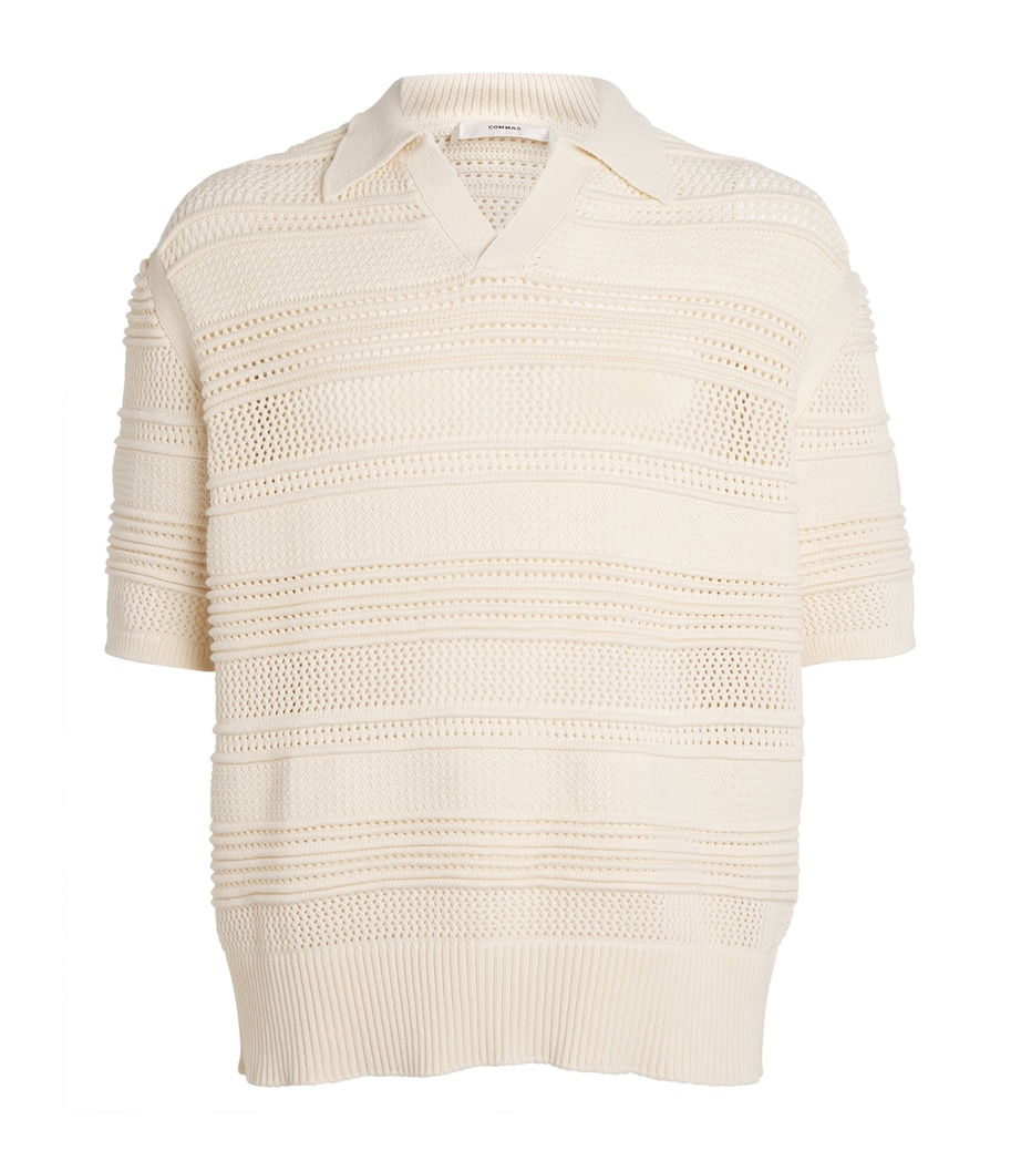 Cotton-Blend Crochet Polo Shirt CREAM Image 1