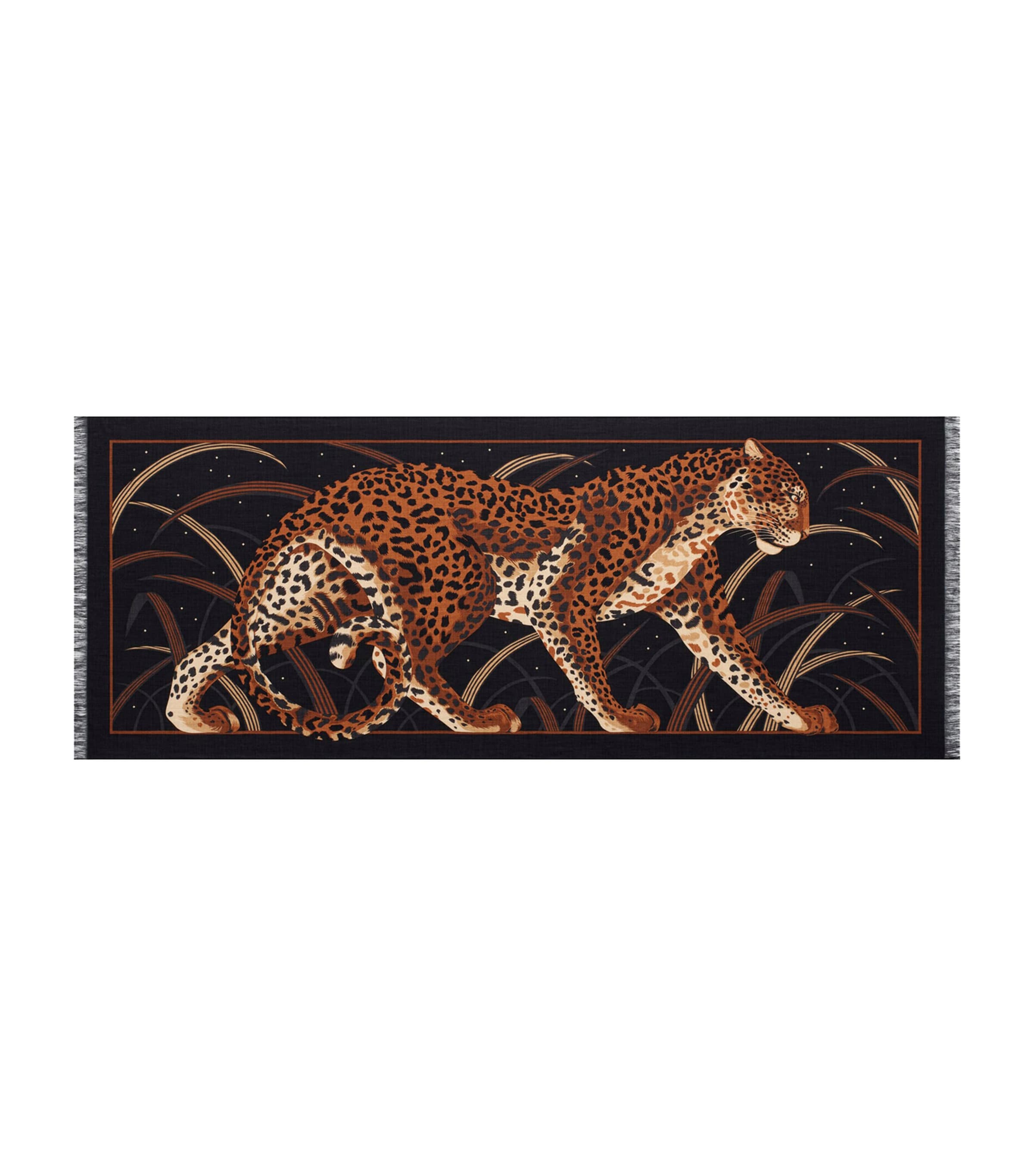 Cashmere-Silk Panther in the Jungle Scarf BLACK Image 1