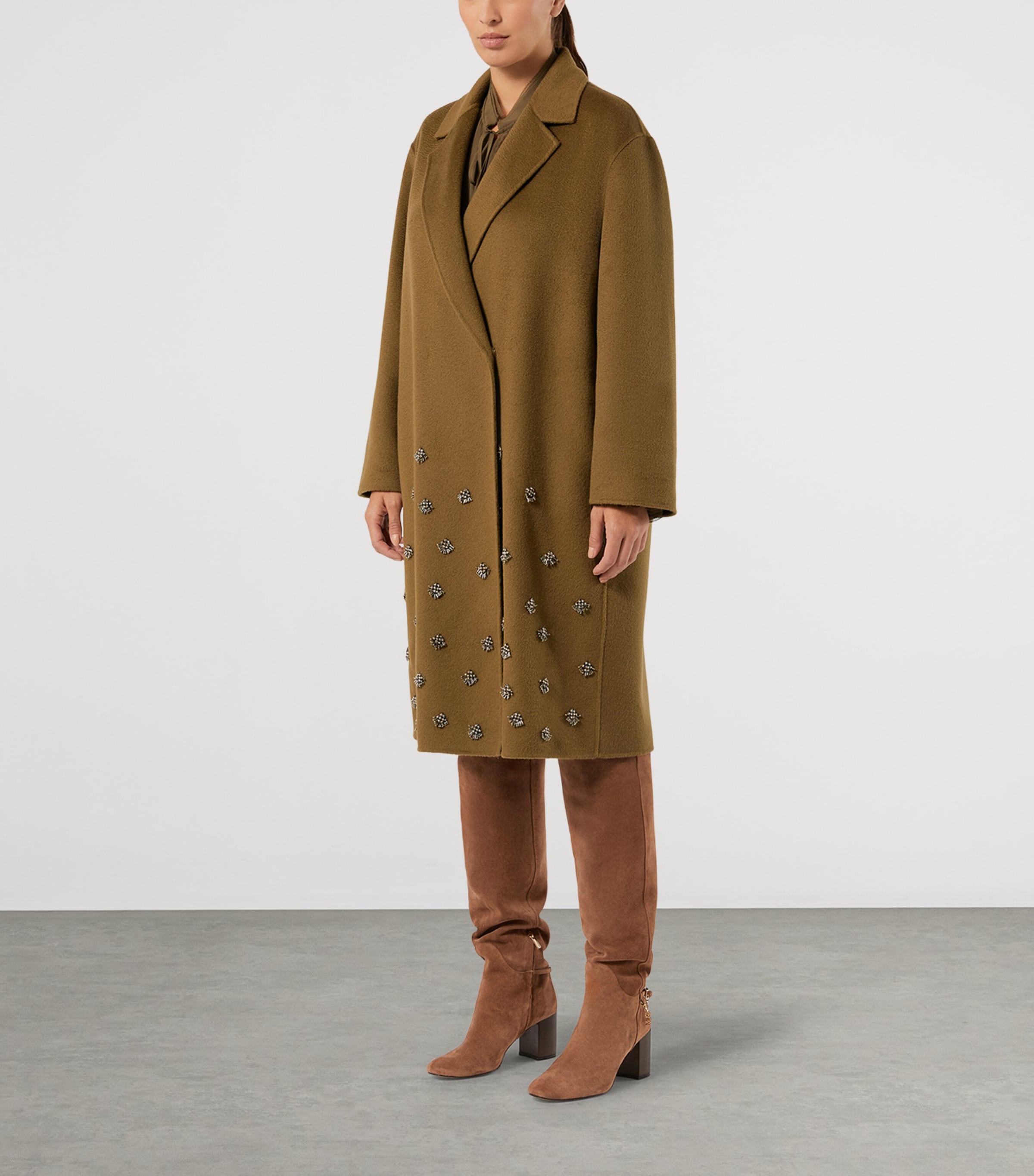 Marina Rinaldi Womens Virgin Wool Embellished Coat Kaki Image 3