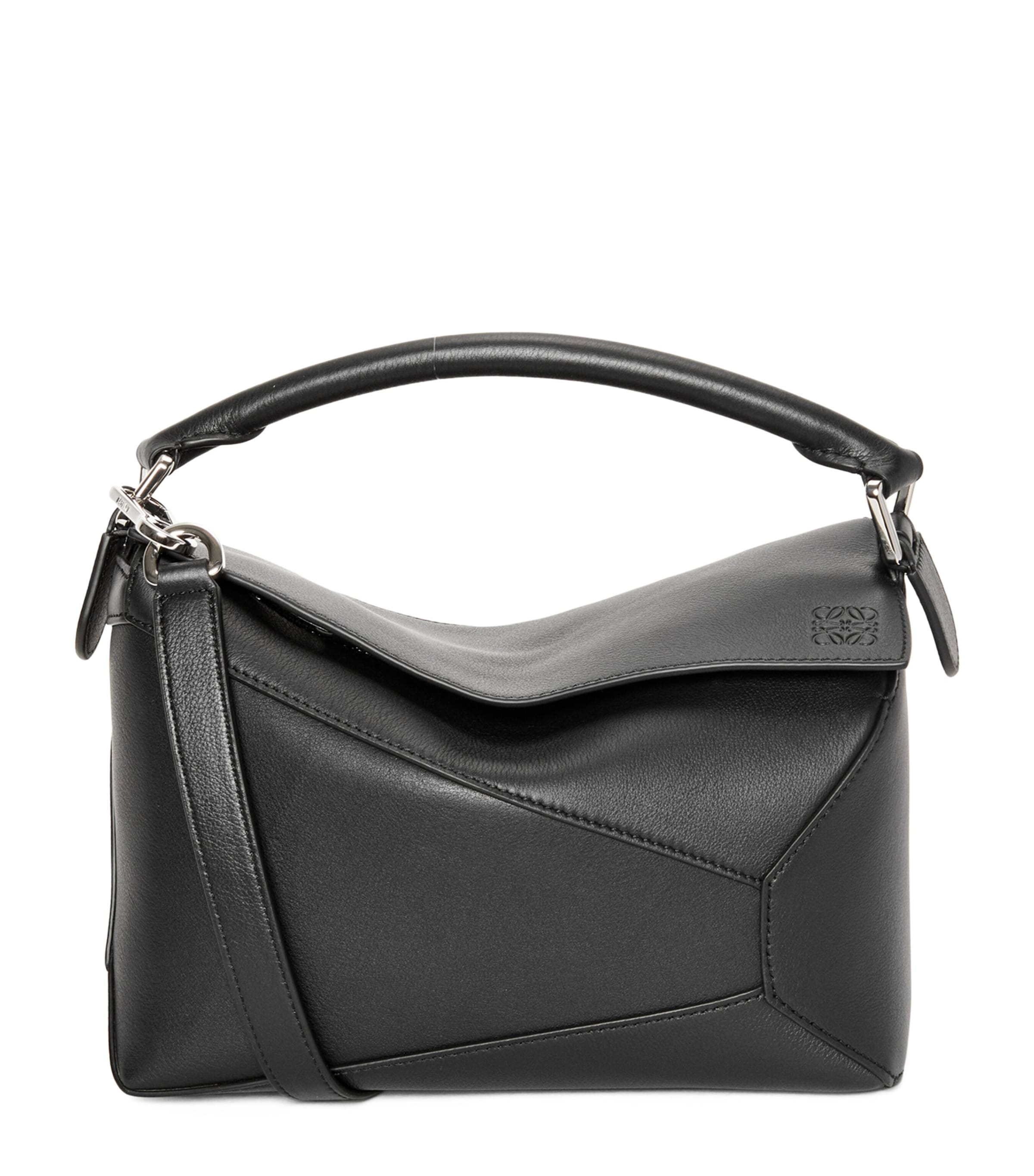 LOEWE Black Small Leather Puzzle Edge Top-Handle Bag | Harrods US