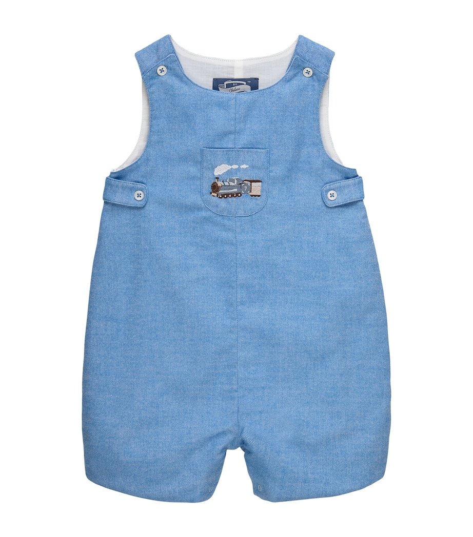 Trotters Cotton Steam Train Archie Playsuit (3-24 Months) Blue Image 1