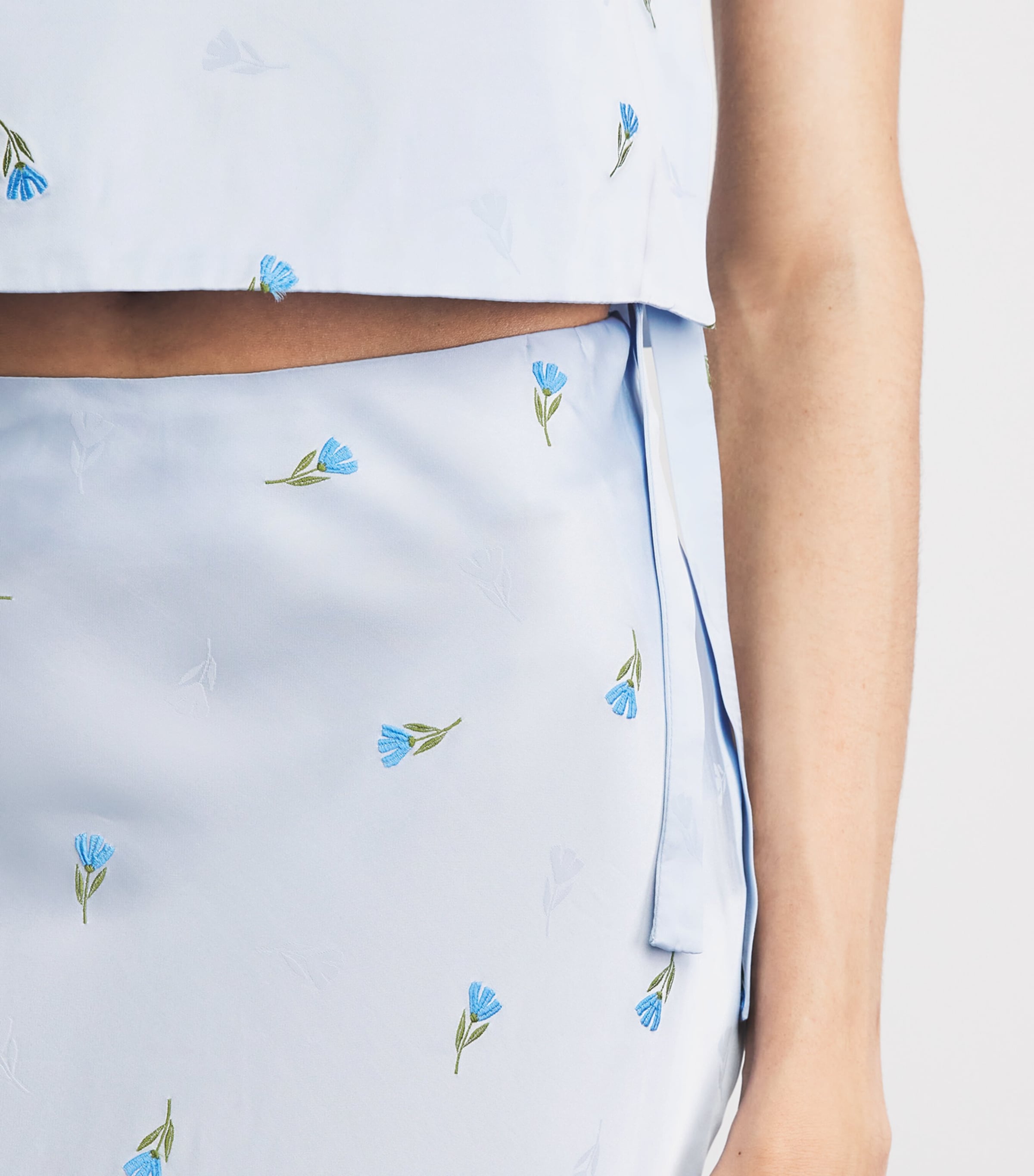 Claudie Pierlot Womens Satin Floral Midi Skirt Sky Image 3