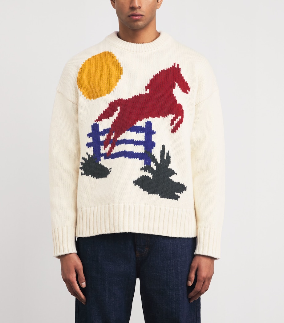 Wool-Blend Horse Intarsia Sweater A010 MOONLIGHT Image 3