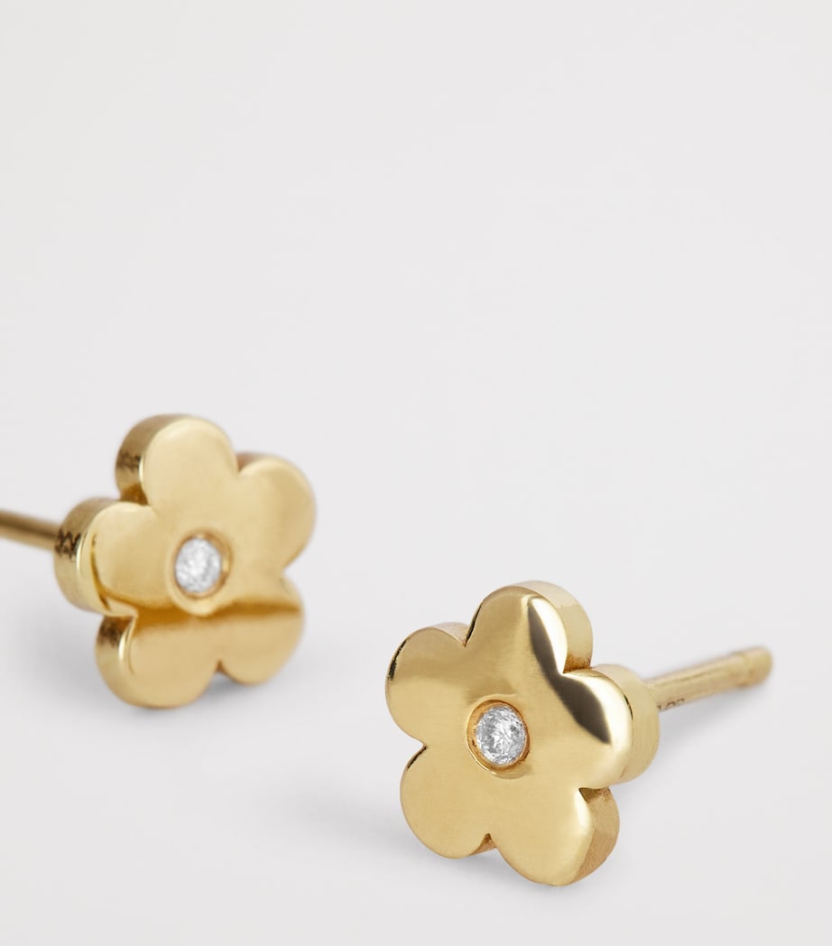 Yellow Gold and Diamond Flower Stud Earrings YELLOW GOLD Image 5