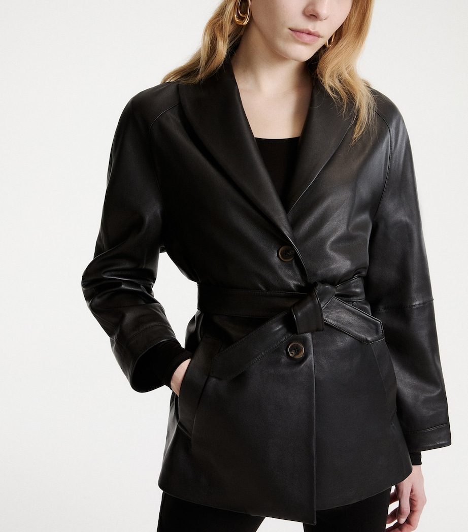 Marella Womens Longline Belted Leather Jacket Black Image 4
