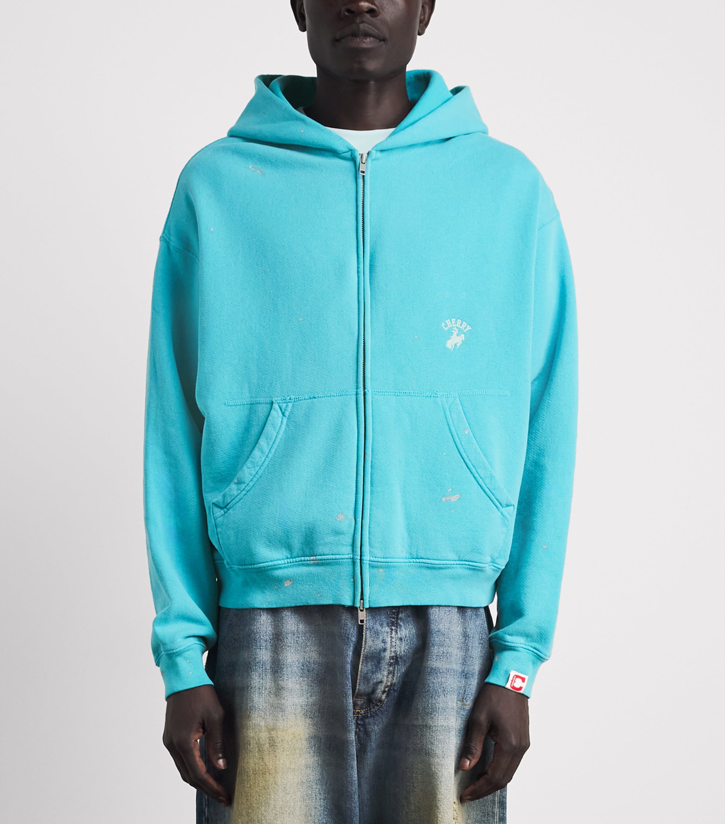 Cherry Los Angeles Mens Western Athletic Zip-Up Hoodie Turqouise Image 4