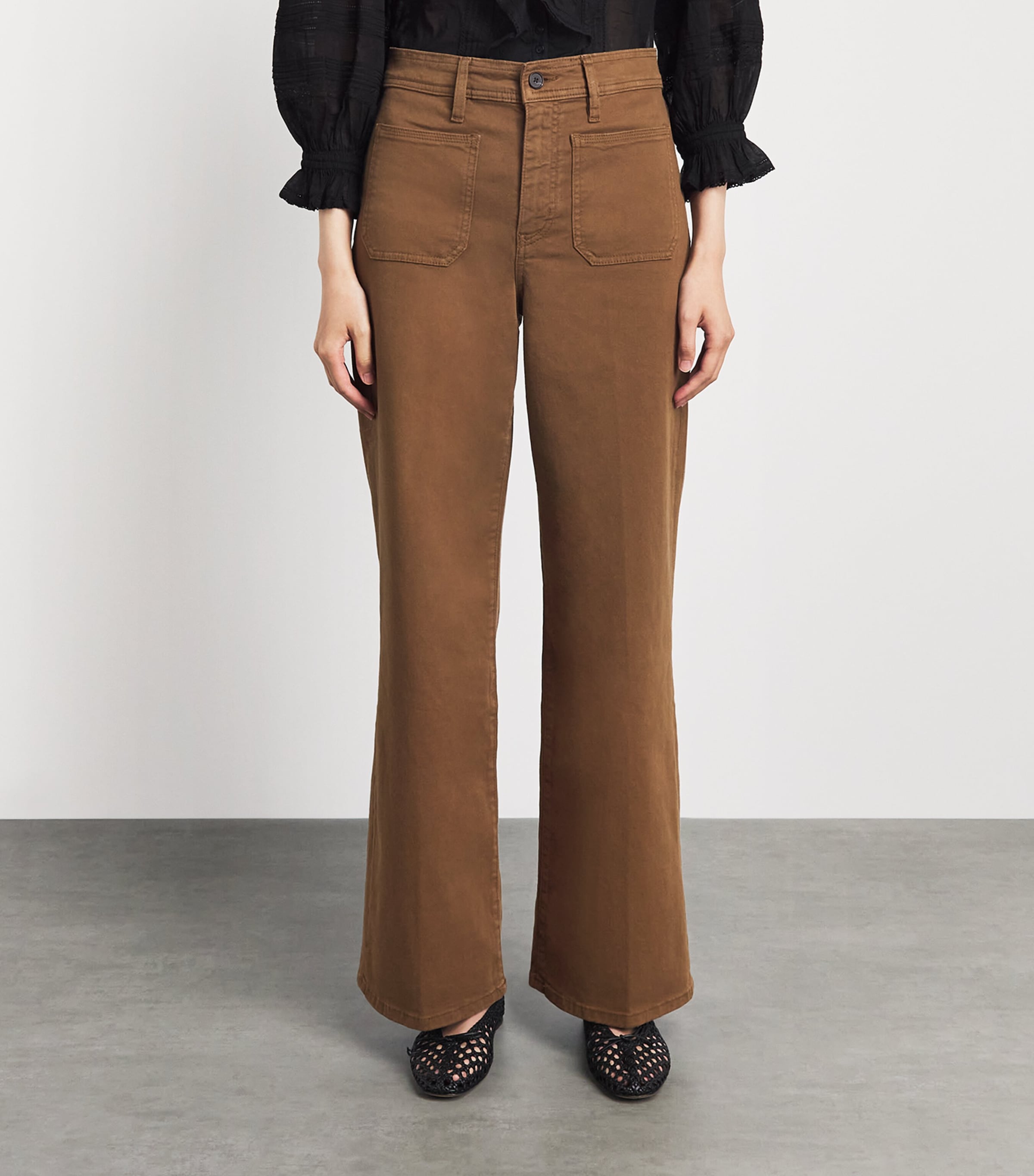 FRAME Womens Cotton-Blend Harbour Palazzo Trousers Ledger Image 4