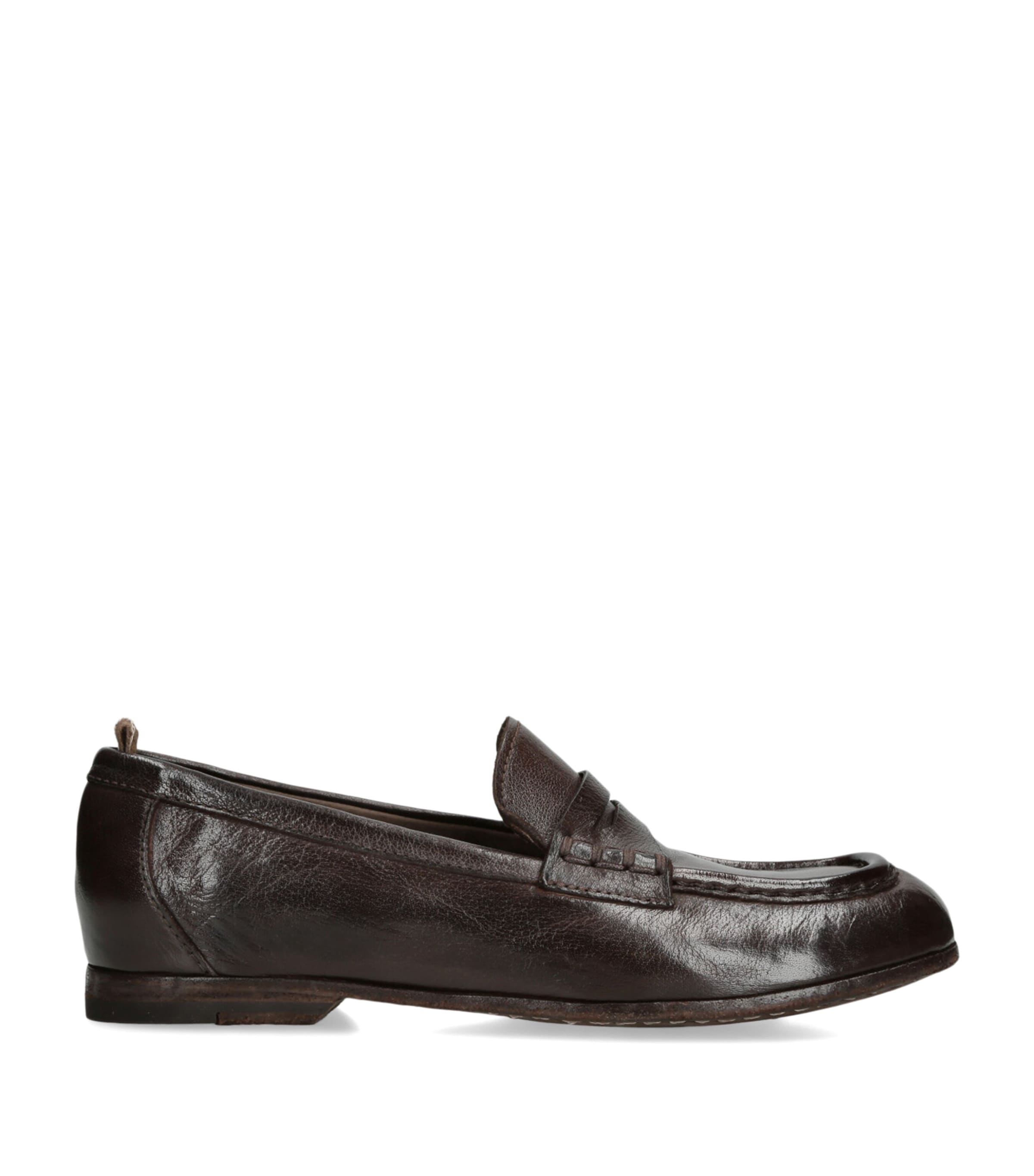 Officine Creative Leather Badge Loafers Dark Brown