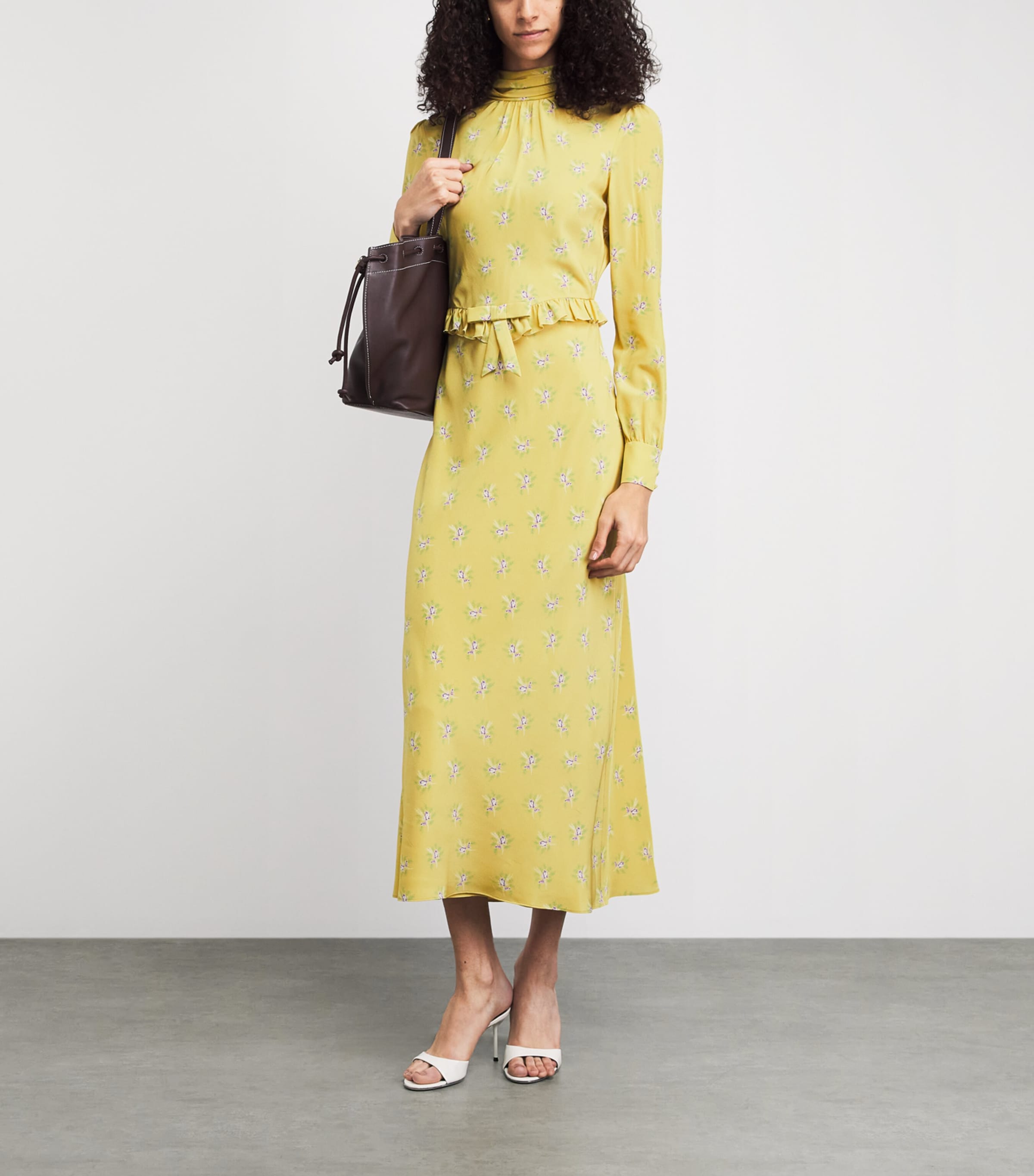 Alessandra Rich Womens Silk Floral Maxi Dress Mustard Image 2