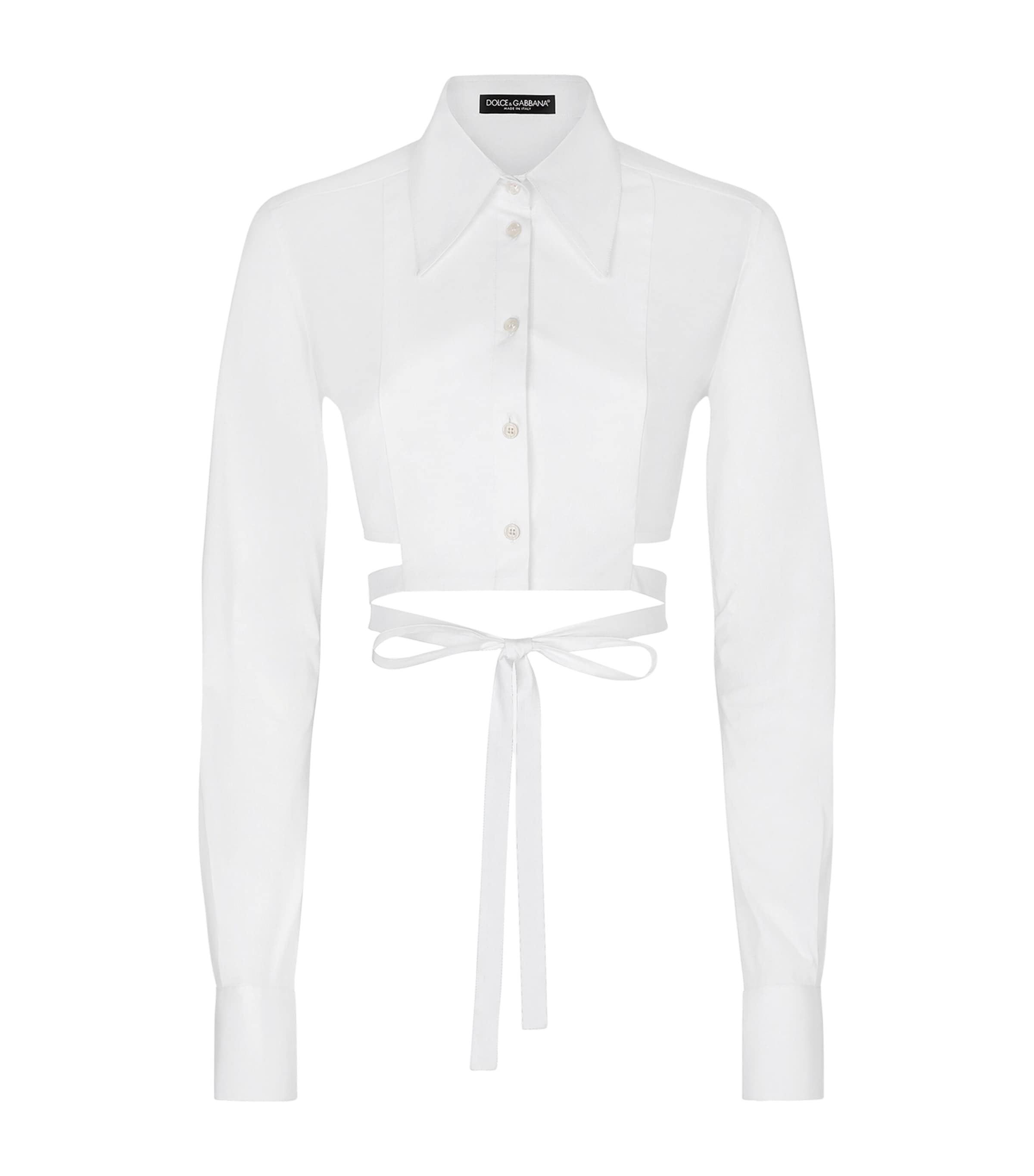 Dolce & Gabbana Criss-cross Lace Cropped Shirt In White