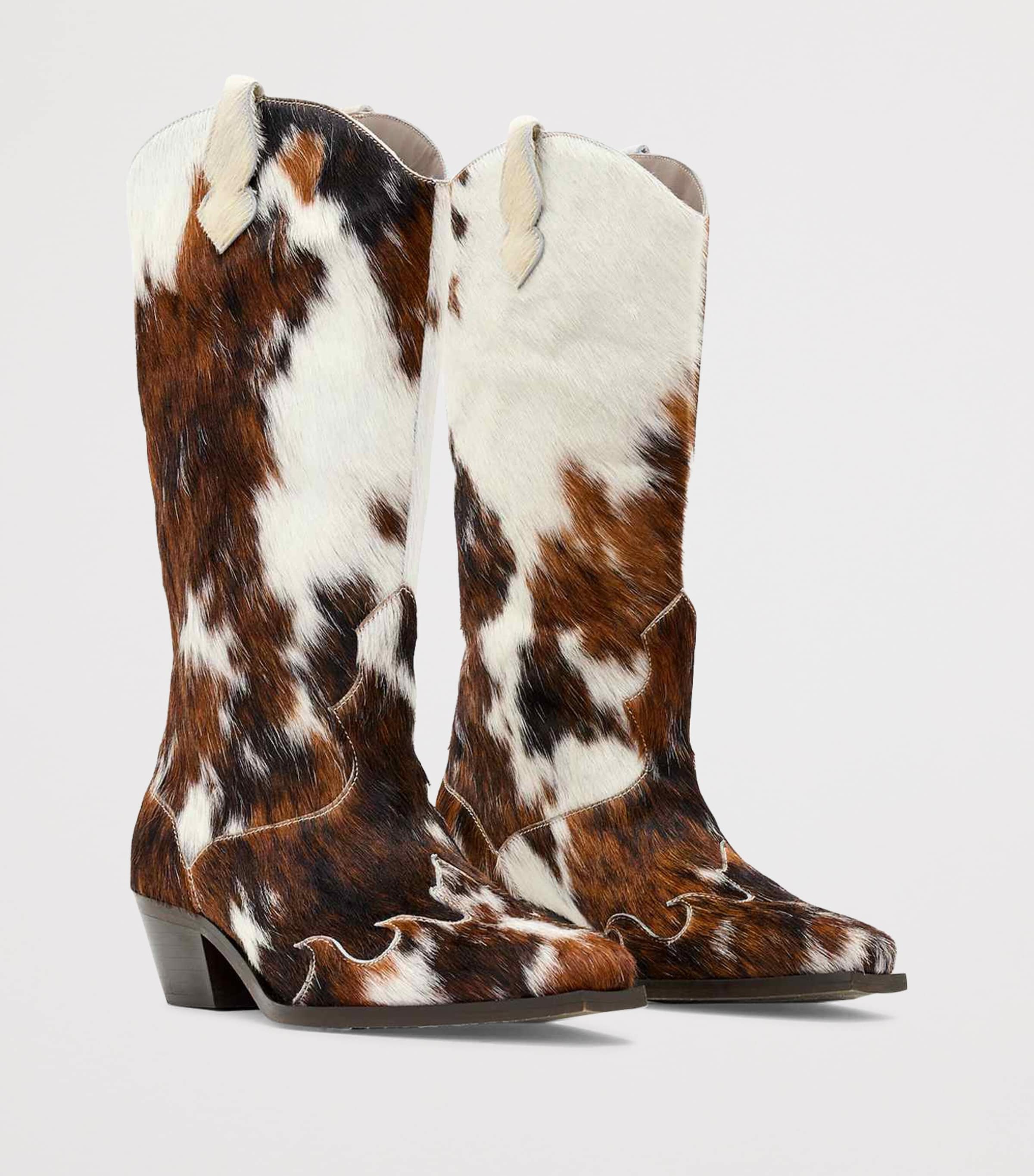 AllSaints Cowhide Dolly Cowboy Boots 47 Cow Print Image 1