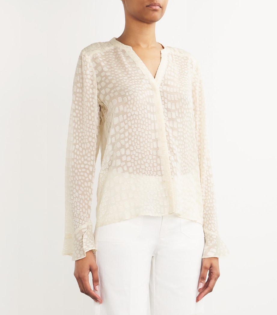 Silk-Blend Pepita Blouse LATTE FOAM Image 3