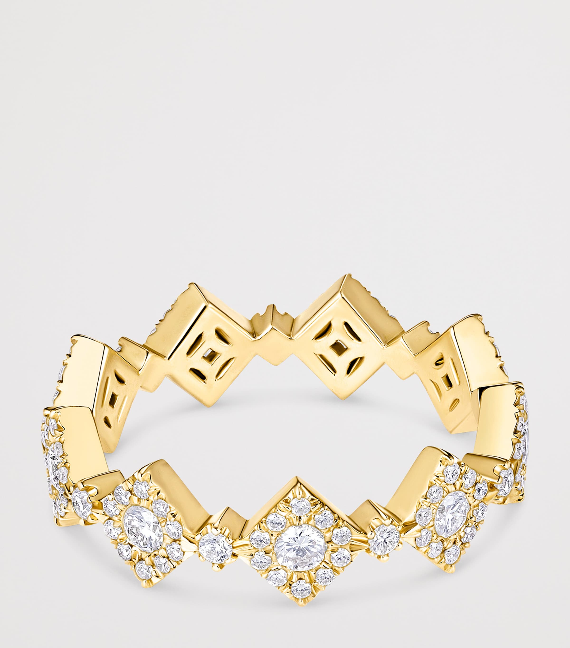David Morris Yellow Gold and Diamond Triolette Square Ring Clear Image 3