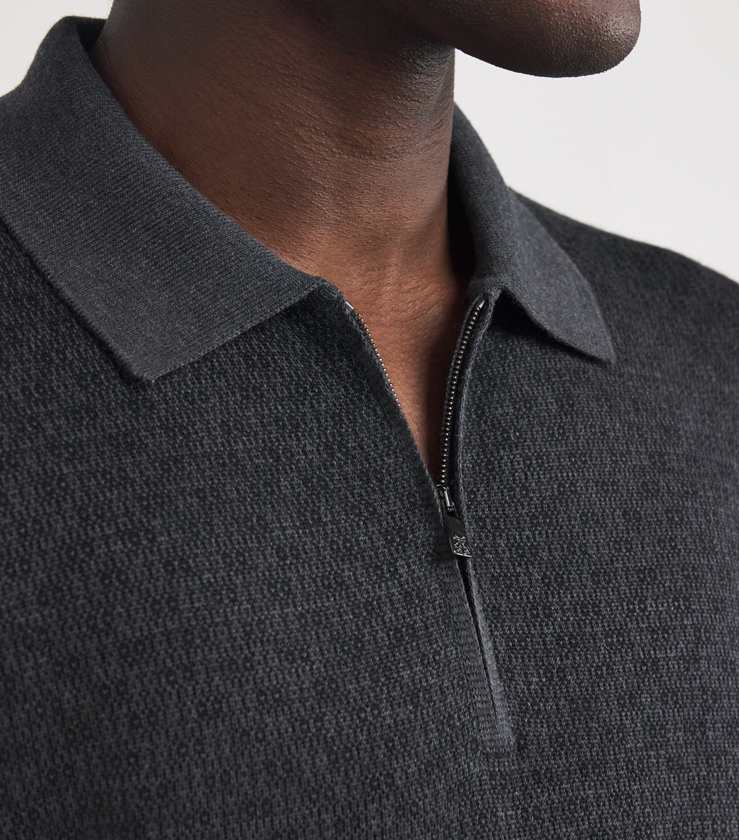 Wool Knit Zip Polo Sweater 13 GREY Image 6