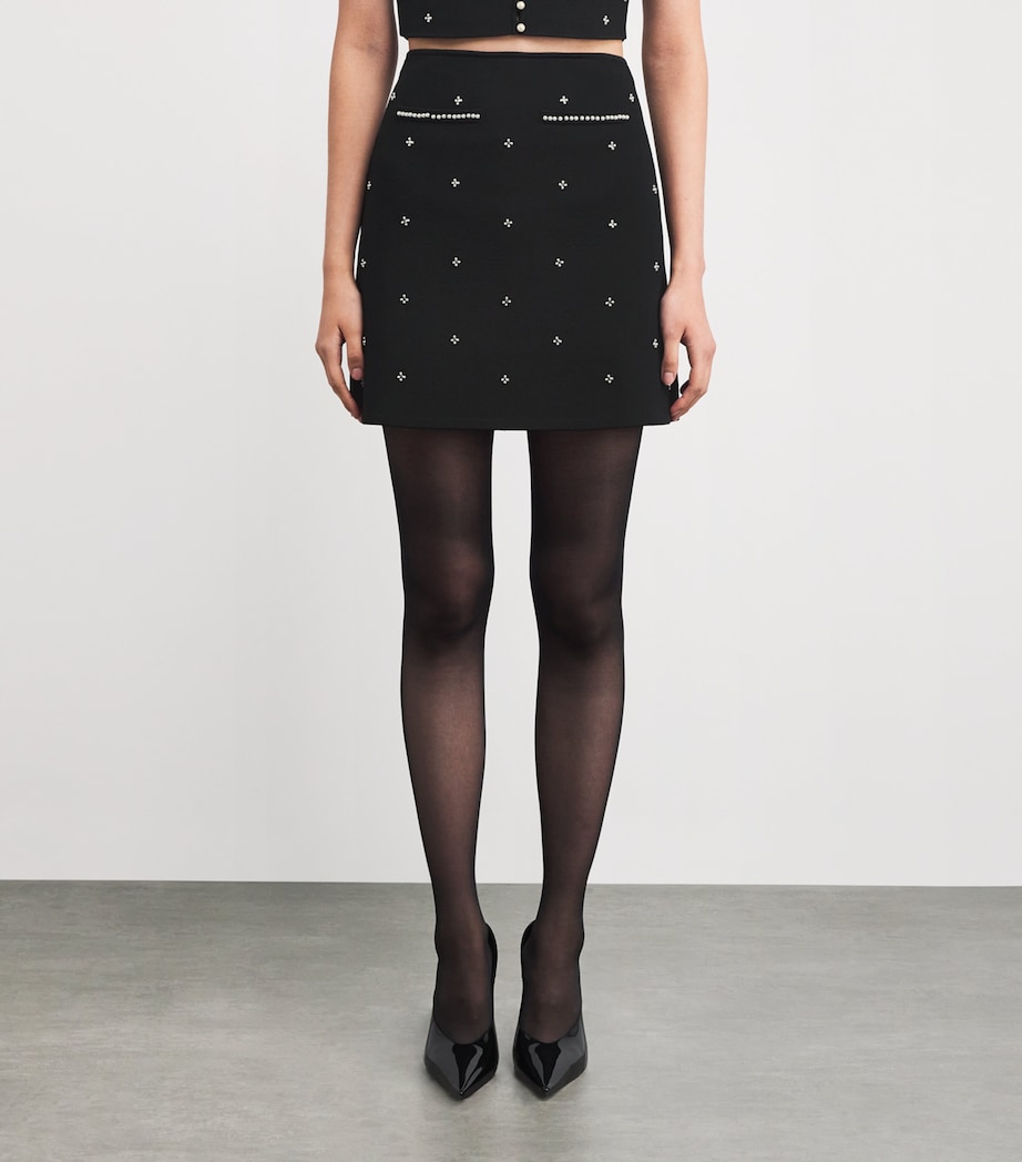 Rhinestone-Embellished Mini Skirt BLACK Image 3