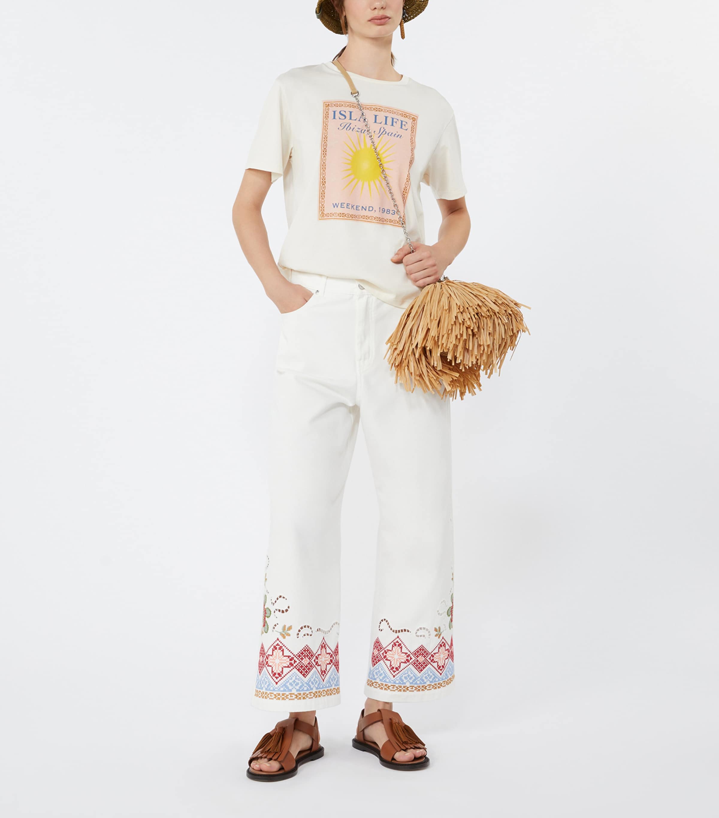 Weekend Max Mara Womens Cotton Isla Life Graphic T-Shirt Ecru Image 2