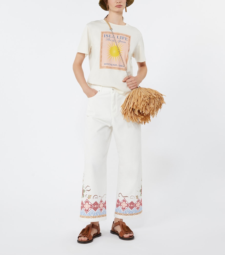 Weekend Max Mara Womens Cotton Isla Life Graphic T-Shirt Ecru Image 2