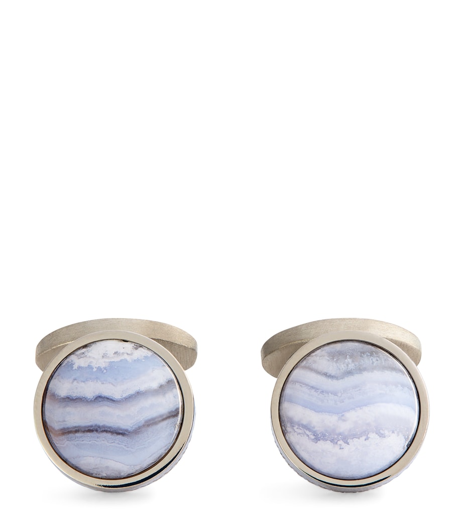 Tateossian Agate Circular Cufflinks Silver Image 1