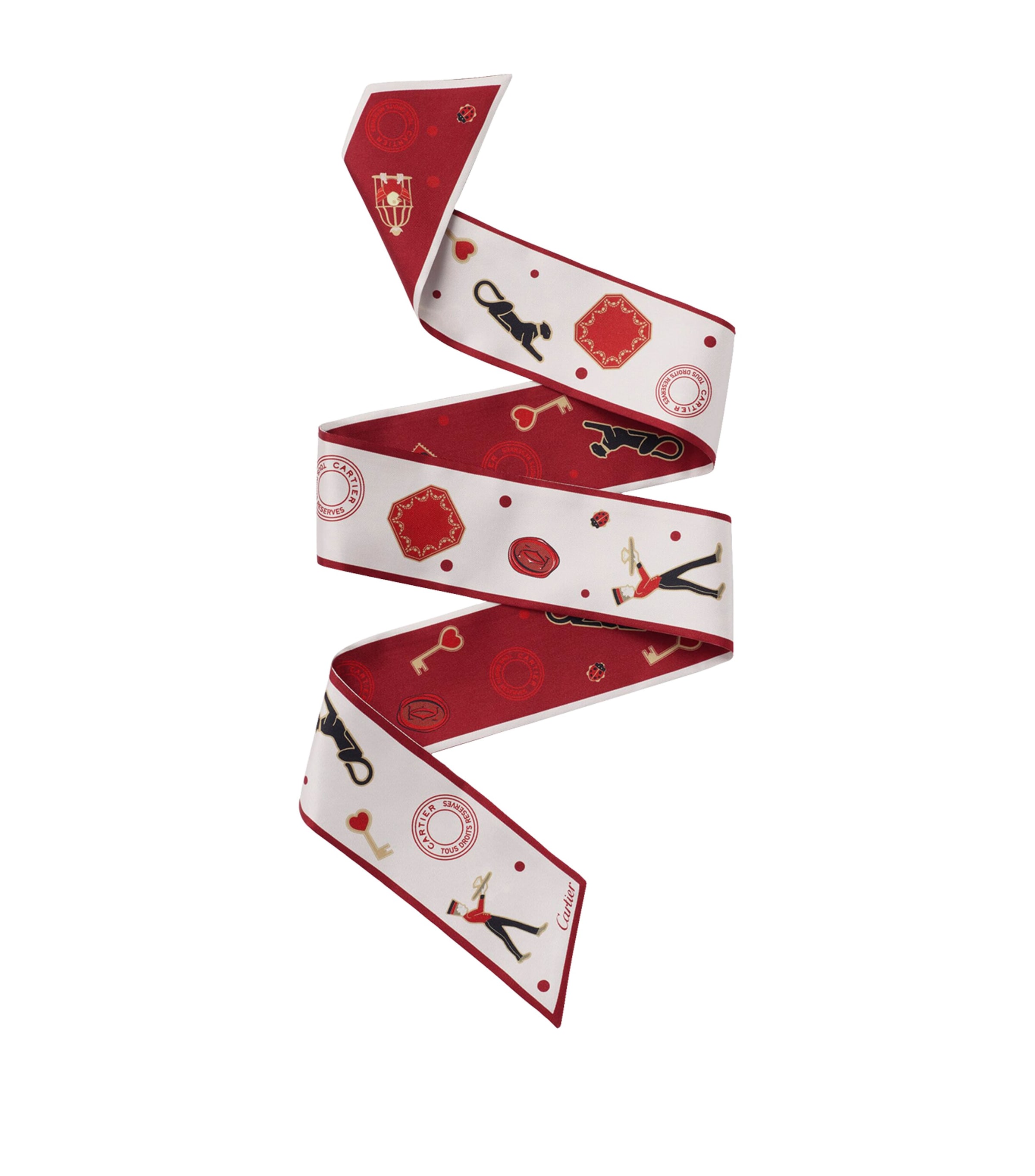 CARTIER WOMENS BURGUNDY DIABOLO DE CARTIER GRAPHIC-PRINT BANDEAU SILK-TWILL SCARF 