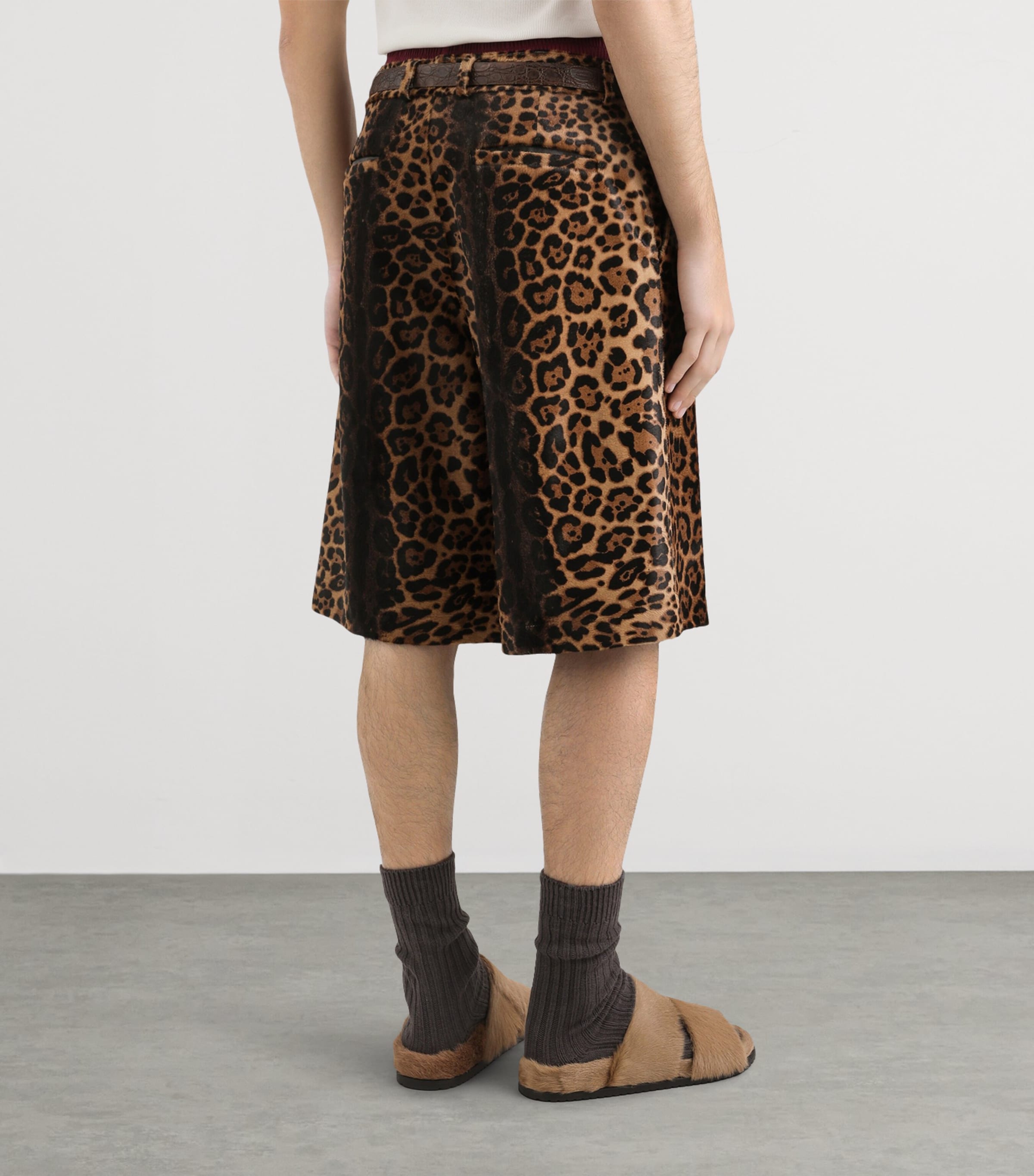 Dolce&Gabbana Mens Leather Leopard Print Oversized Shorts Combined Colou Image 5