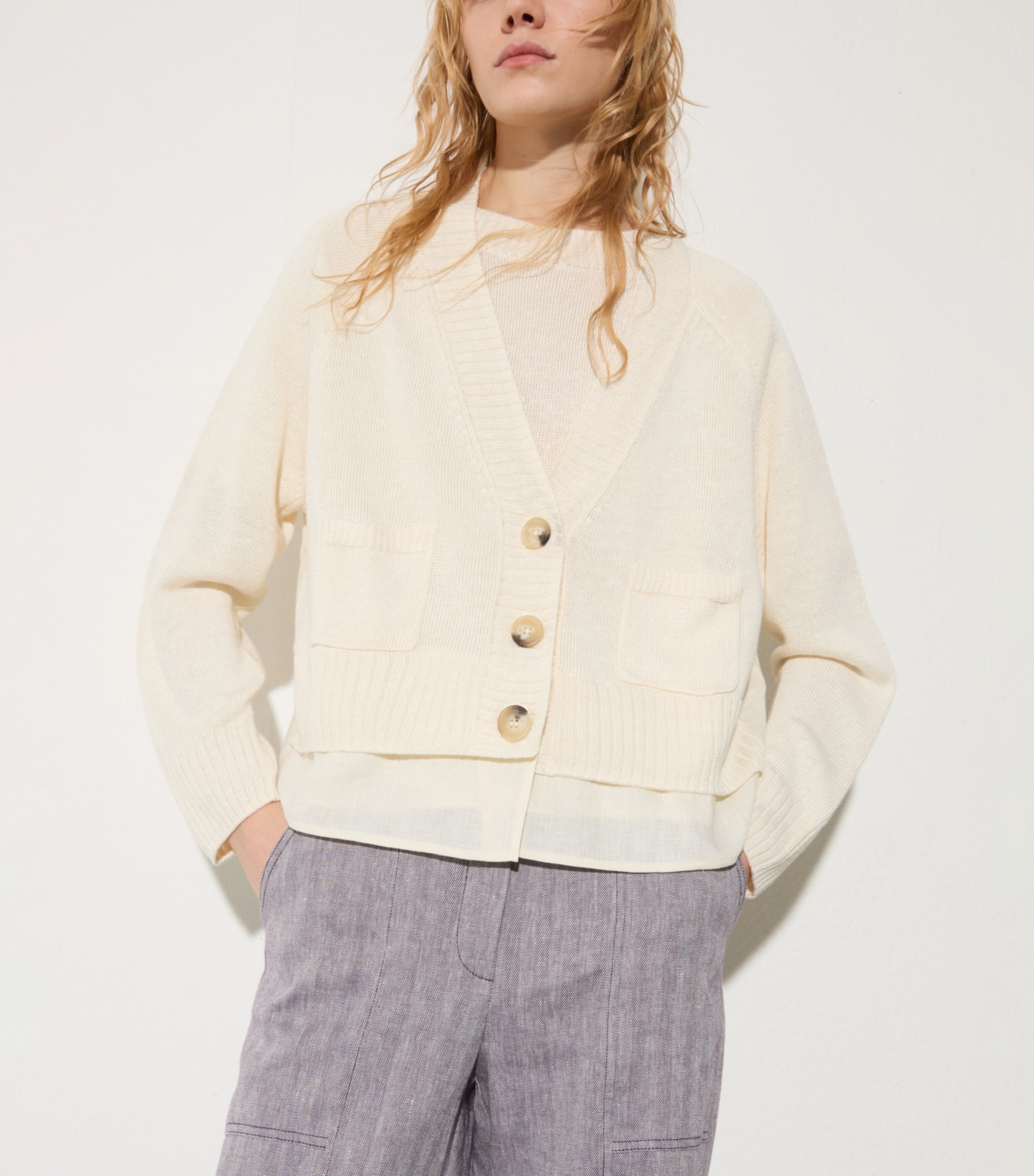 MAX&Co. Womens Linen-Blend Layered Cardigan Milk Image 3