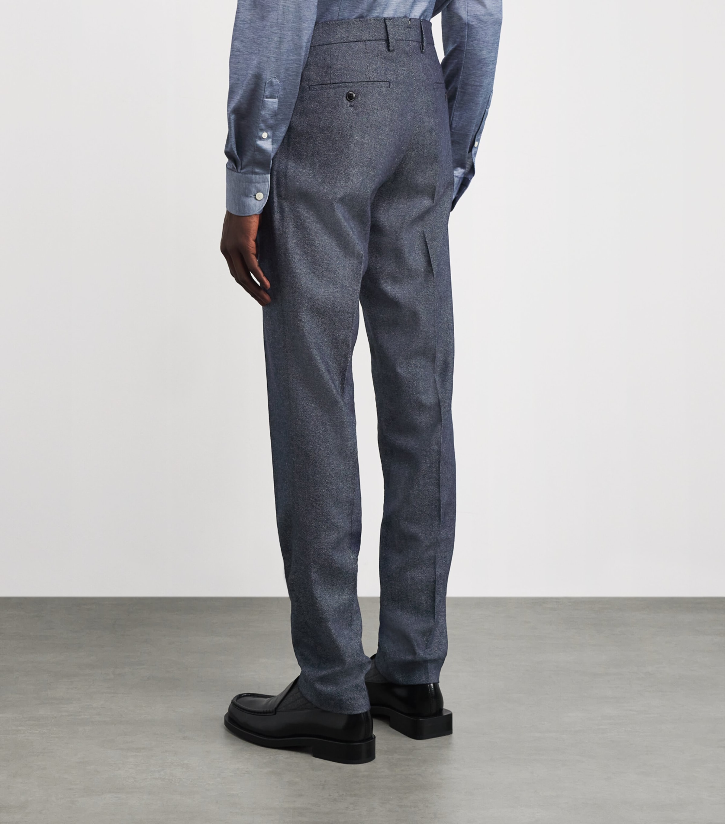 Cotton-Blend Flat Front Trousers 01 BLUE NAVY Image 4