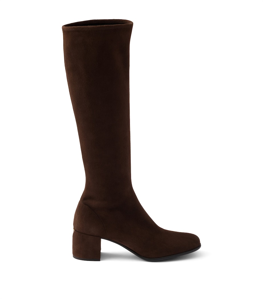 Prada Womens Stretch Suede Knee-High Boots 55 Brown Image 2