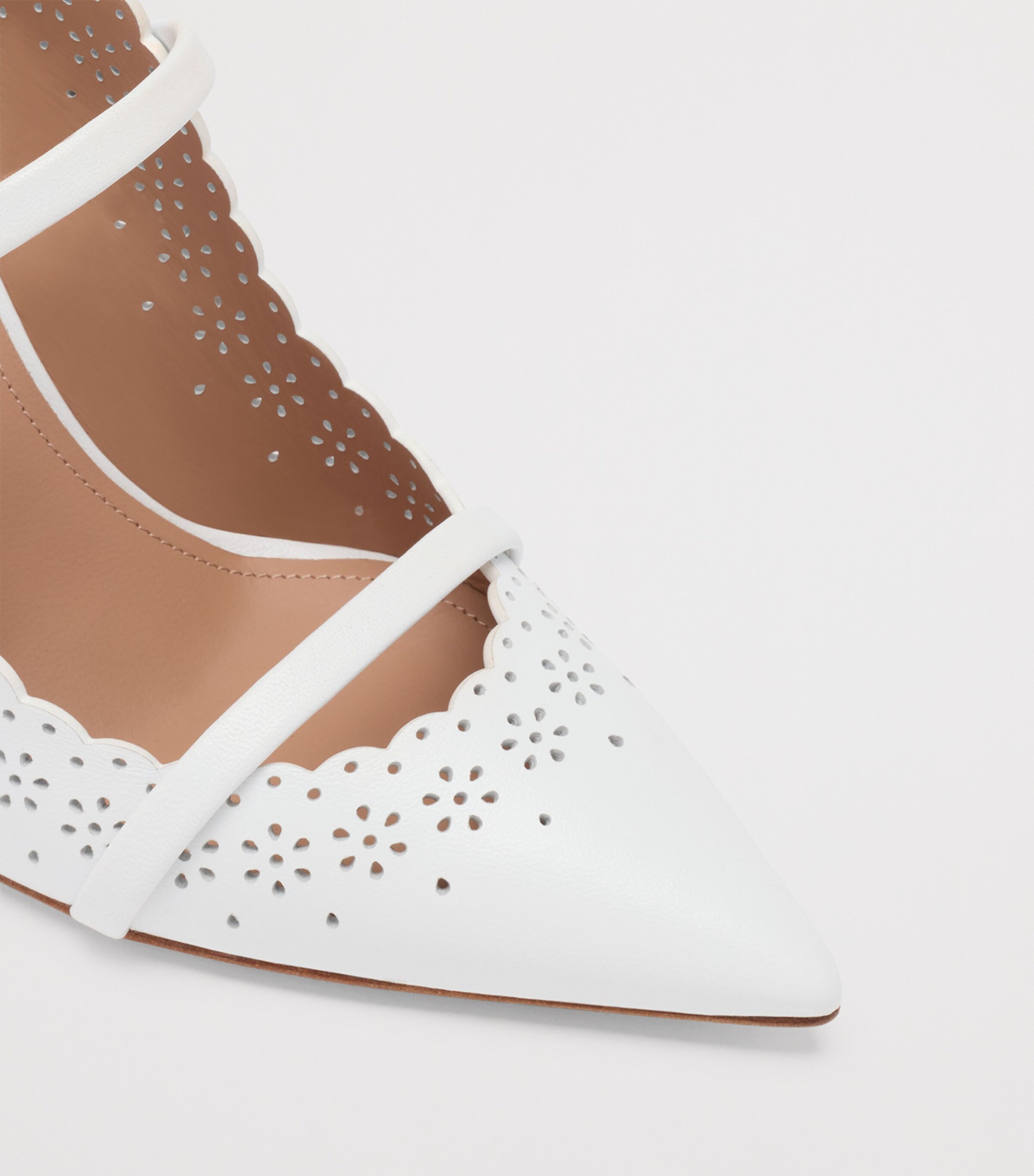 Malone Souliers Nappa Leather Broderie Maureen Heeled Mules 85 White Image 5
