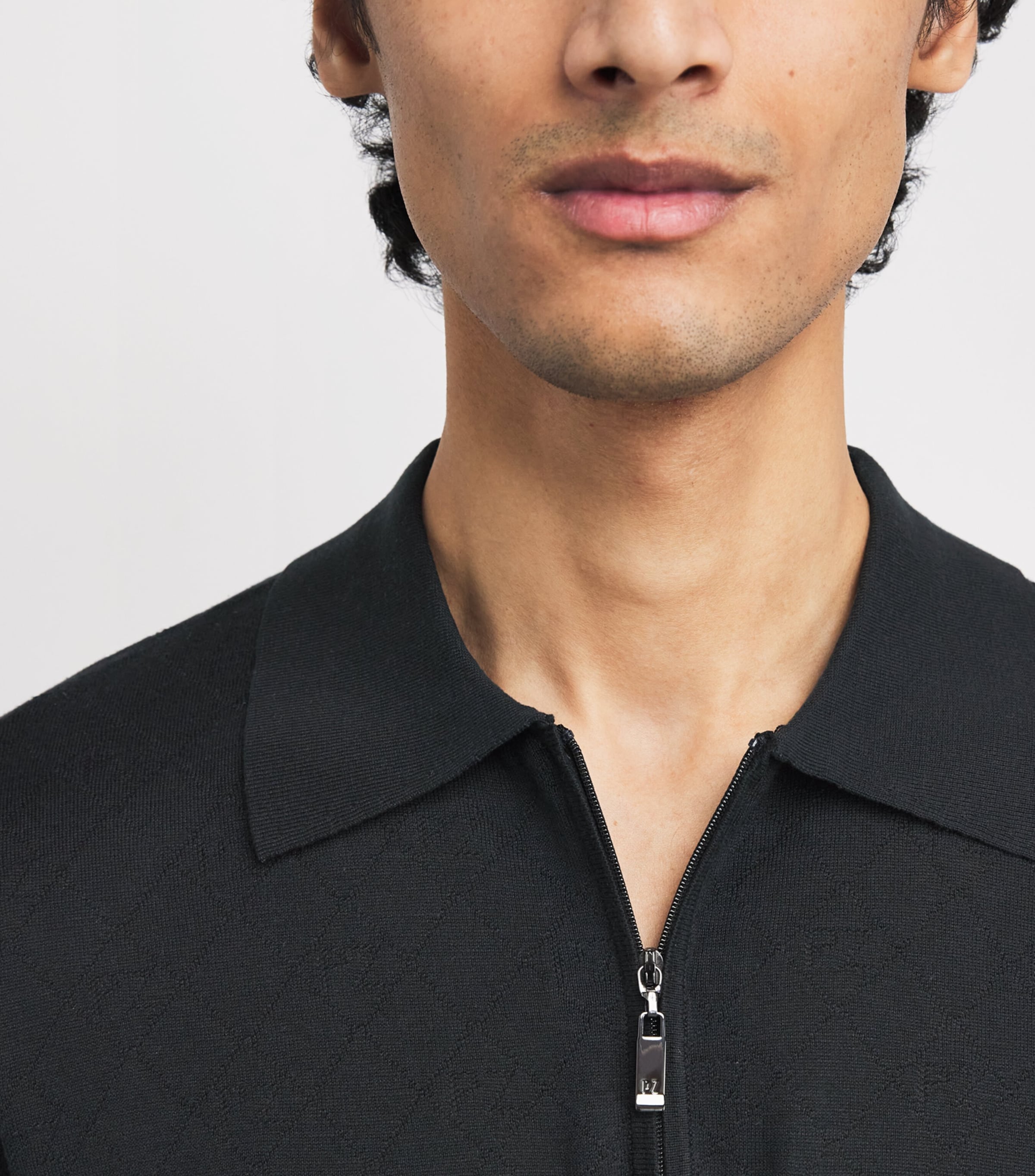 Silk-Cotton Monogram Polo Shirt 20 BLACK Image 6