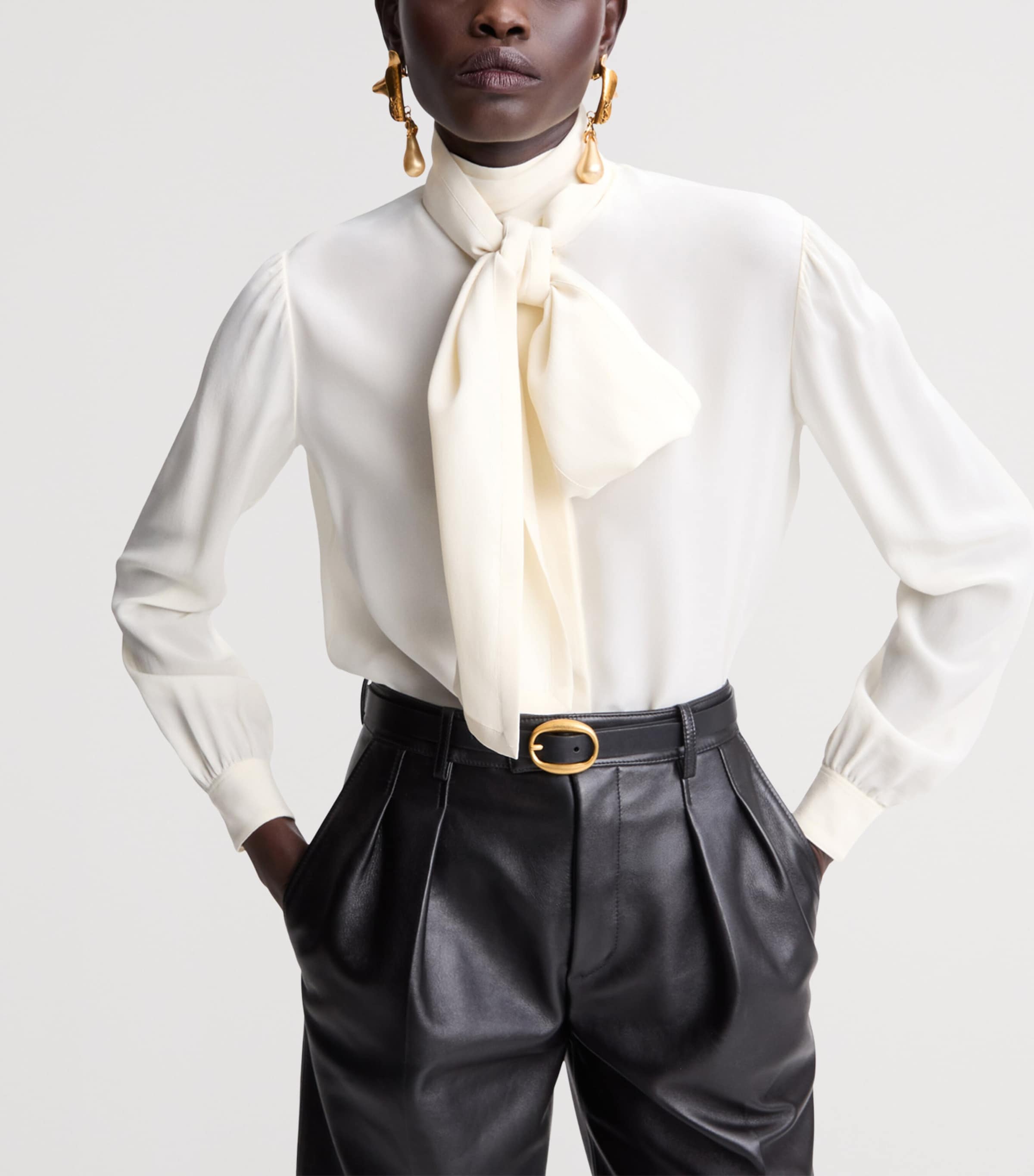 Saint Laurent Womens Silk Pussybow Blouse Image 2