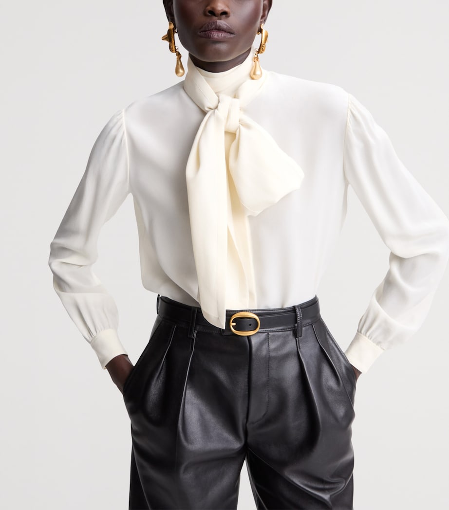 Saint Laurent Womens Silk Pussybow Blouse Image 2