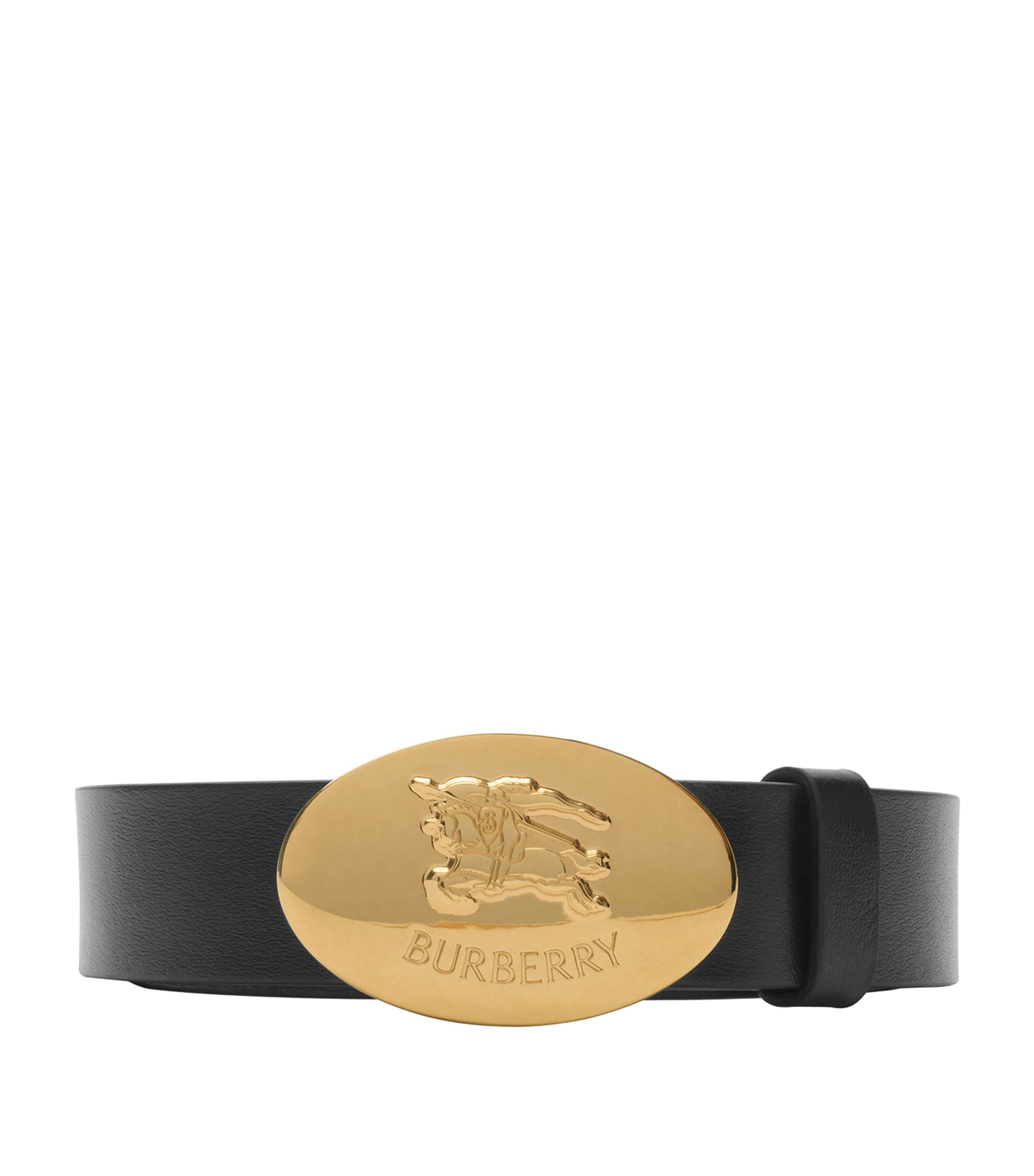 Burberry Thin Reversible Leather Oval Knight Stamp Belt In Gold