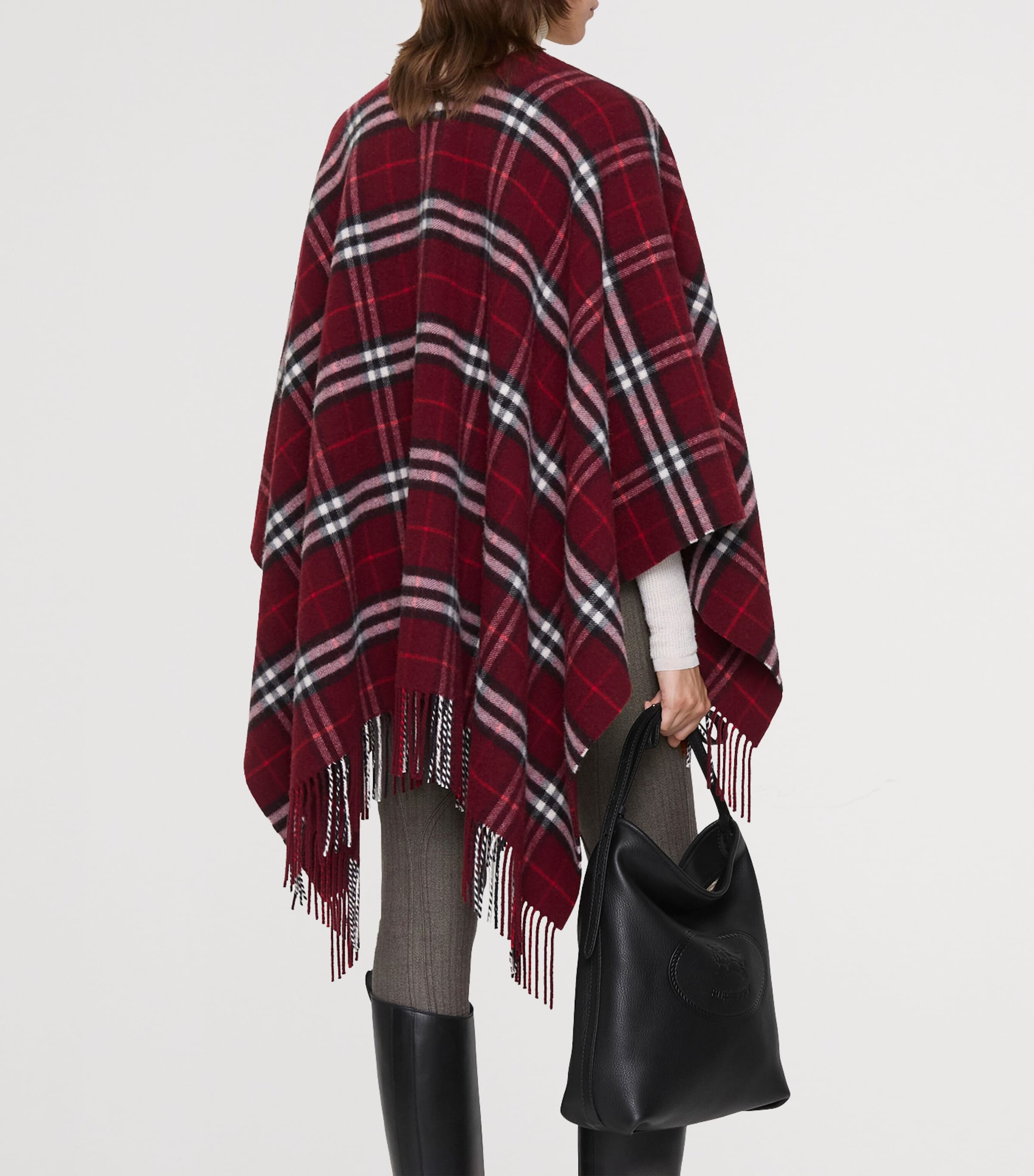 Wool-Cashmere Check Cape OXBLOOD Image 3