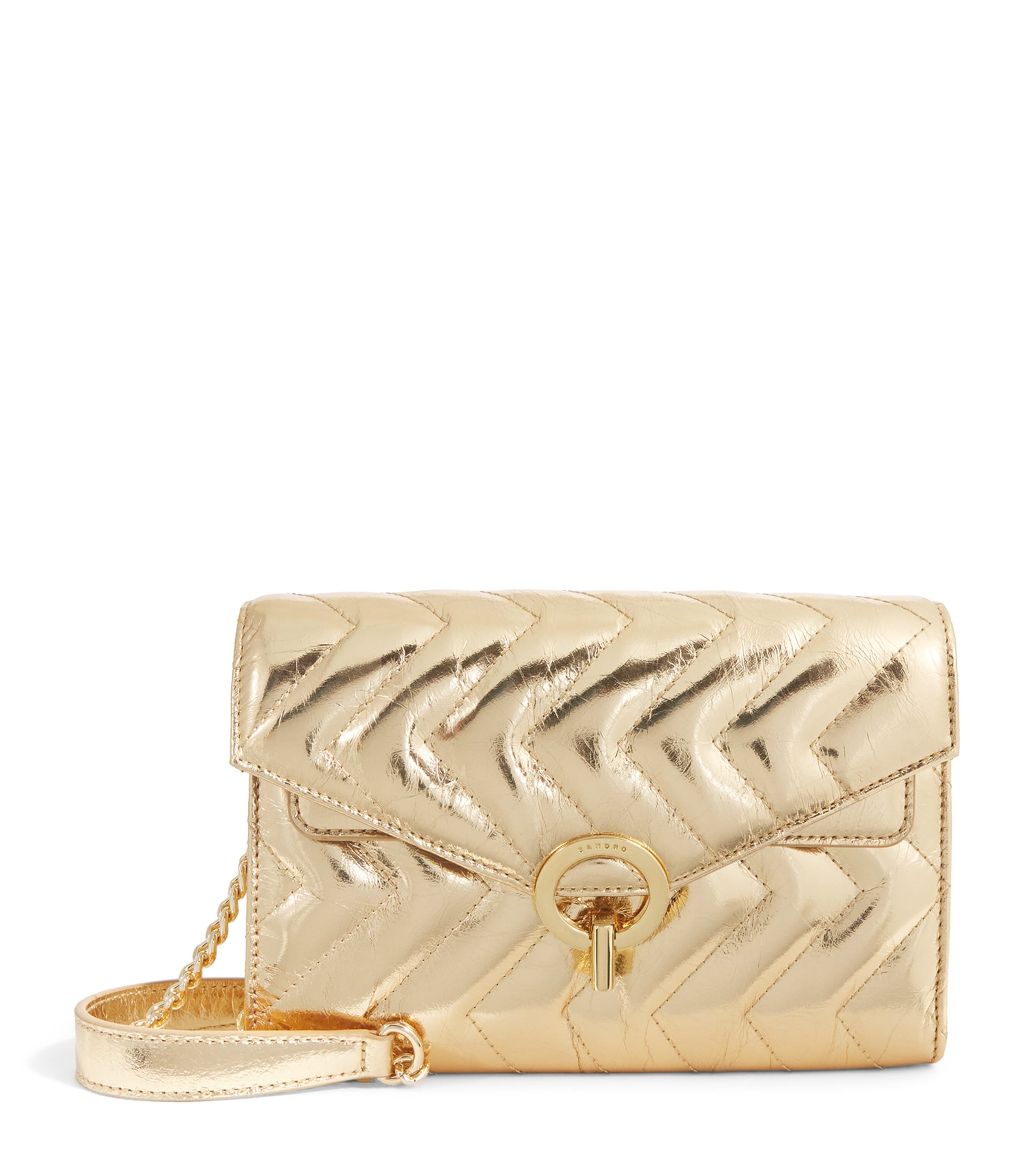 Shop Sandro Quilted Leather Yza Clutch Bag In Beige