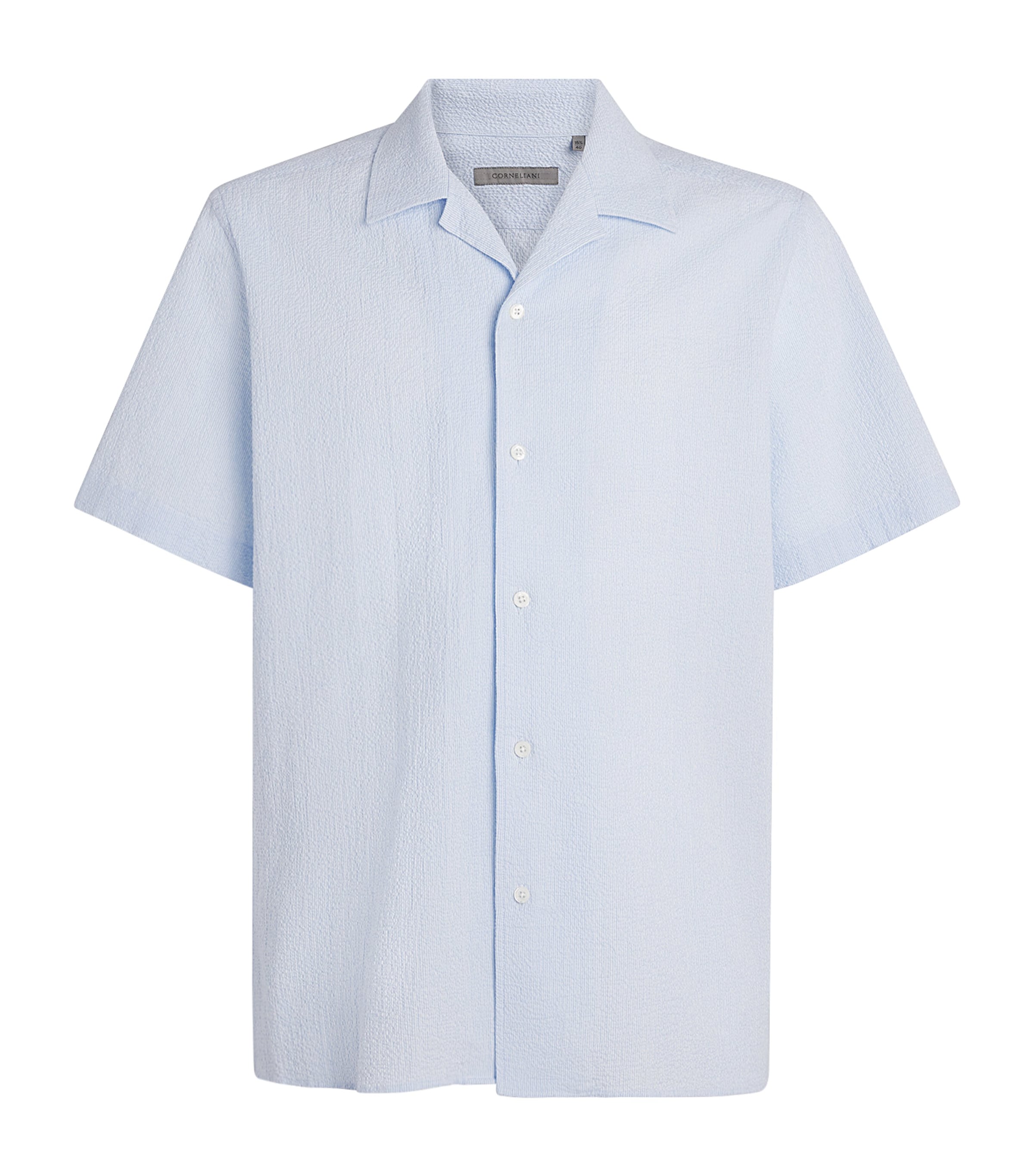 Corneliani Mens Seersucker Stripe Shirt Sky Blue Image 1