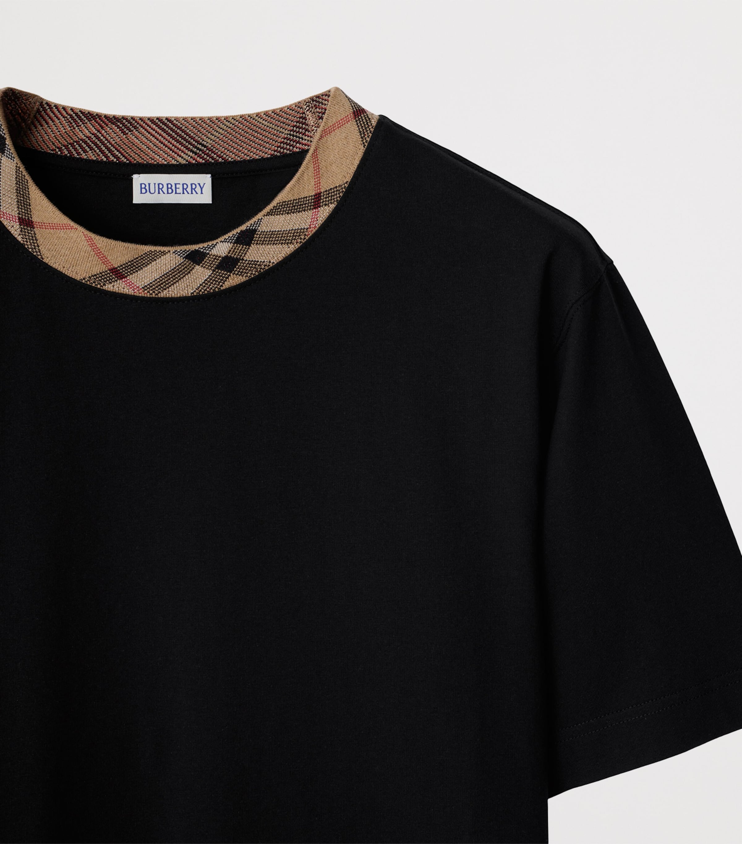 Burberry Cotton Check-Trim T-Shirt Black Image 6