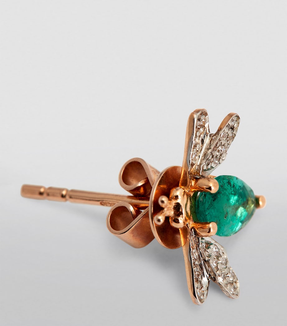 Rose Gold, Diamond and Emerald Honey Bee Single Earring WHITE Image 6