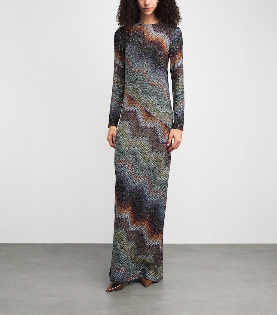 Missoni Womens Sequin Zigzag Maxi Dress Multi Dark Image 4