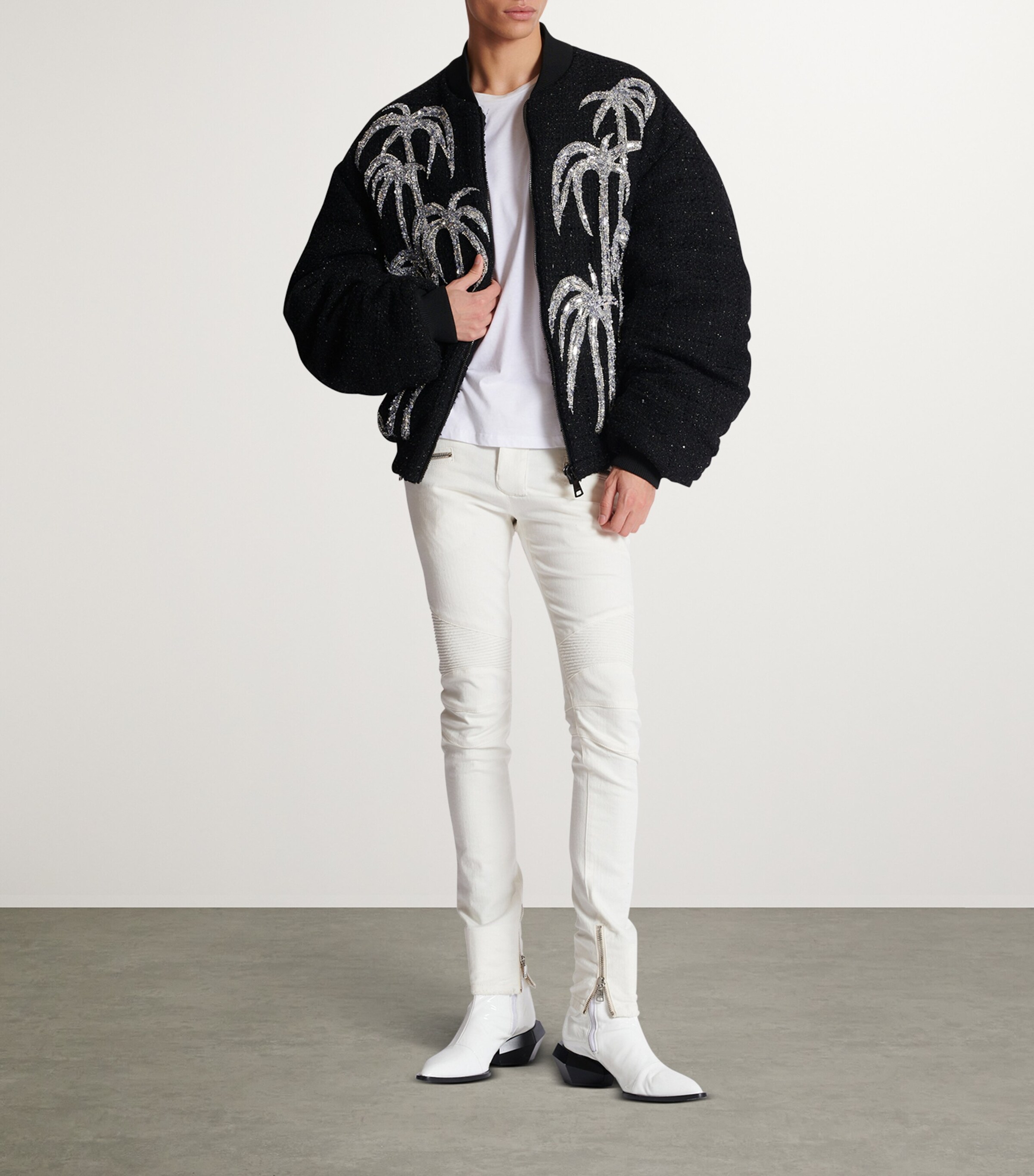 Balmain Mens Slim Biker Jeans Blanc Image 3